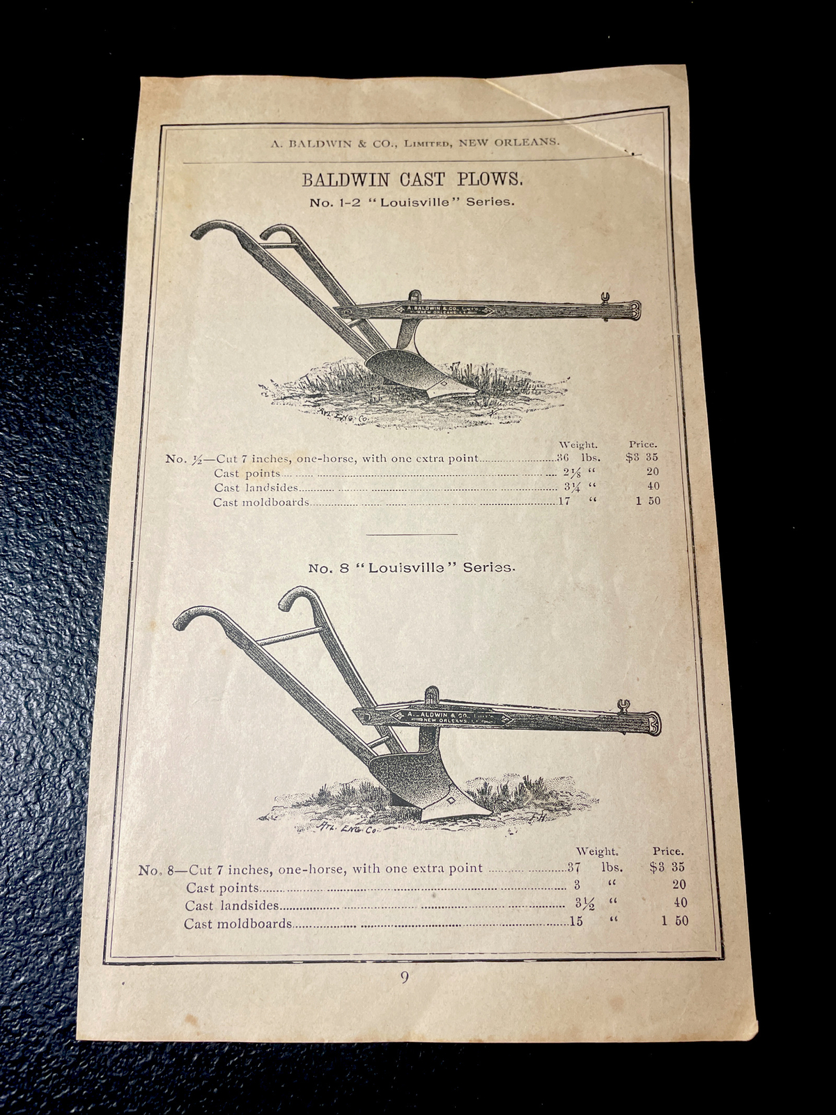 1891 Baldwin Louisville Series Plow Farm Advertising – New Orleans – Louisiana