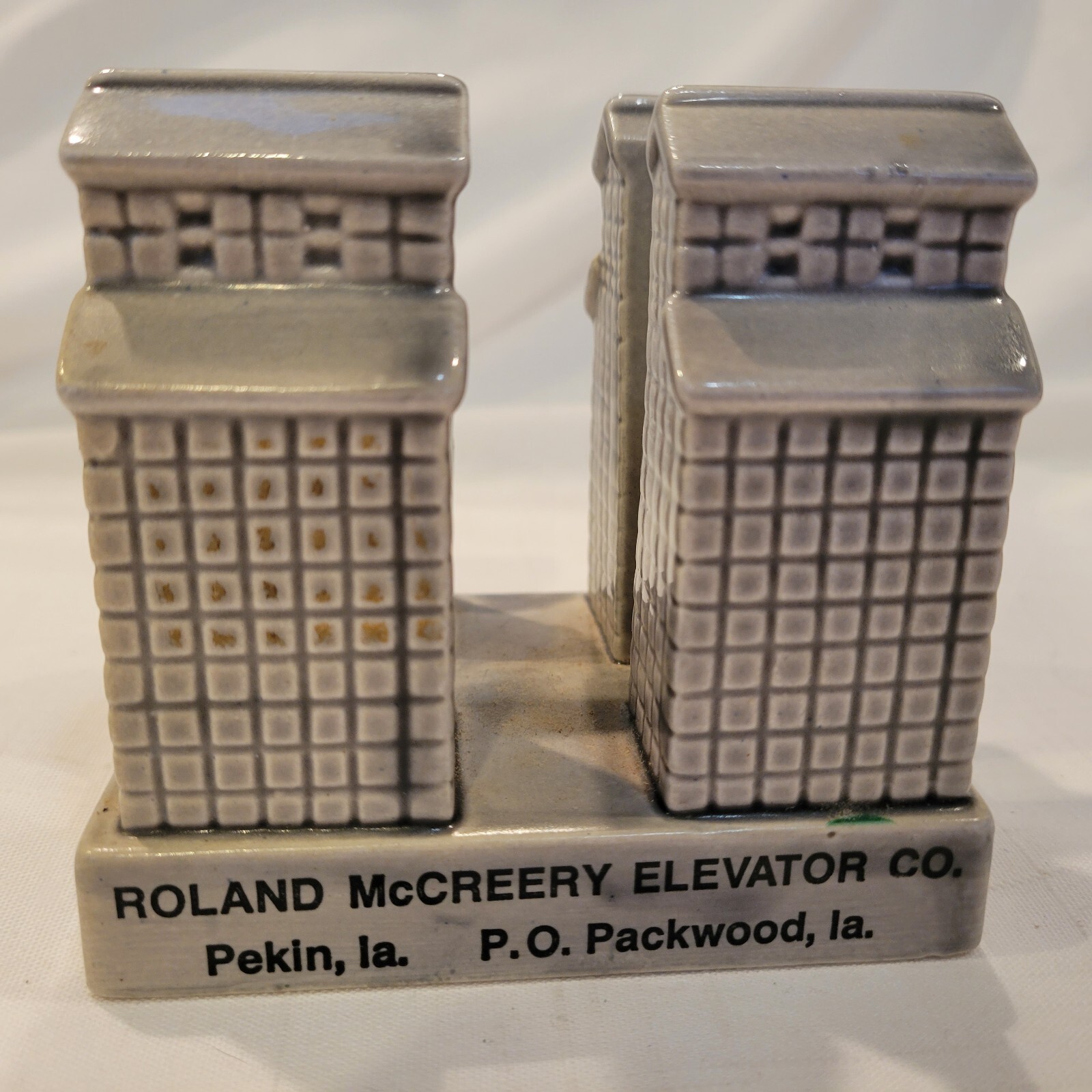 Pekin Iowa Grain Elevator Napkin Holder Ceramic Advertising Roland MCreery Co.