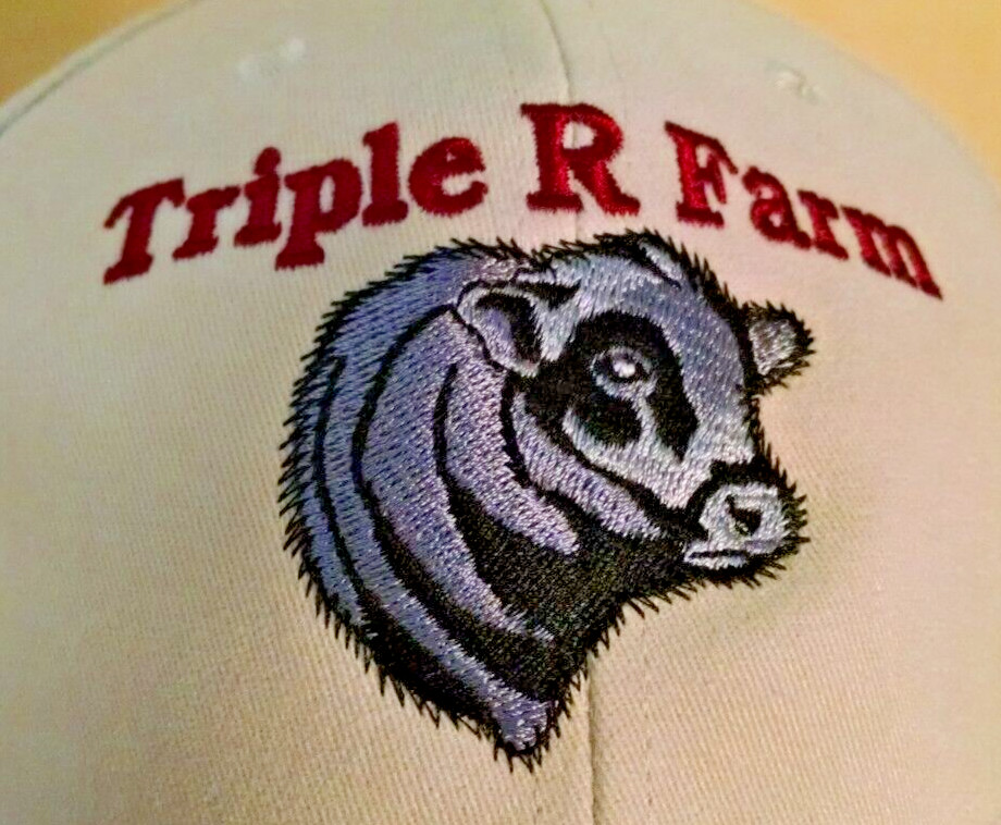 TRIPLE R FARM HAT BASEBALL CAP BEIGE BURGUNDY BULL COW ADJ PACIFIC HEADWEAR.