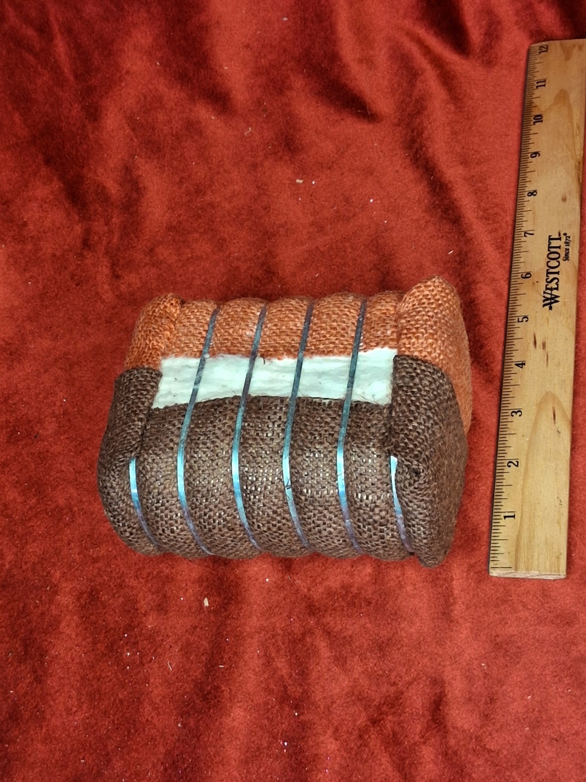 Vintage Miniature Cotton Bale Souvenir Advertising Paperweight Sample Rustic 6&Prime;