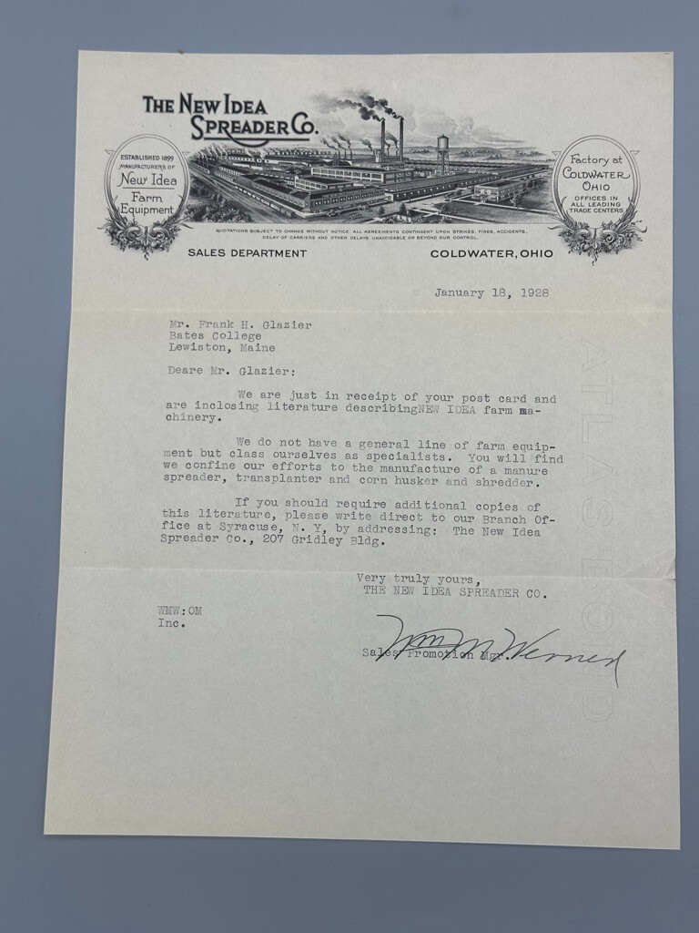 1928 NEW IDEA SPREADER Co COLDWATER Ohio FARM Advertising Antique Letter