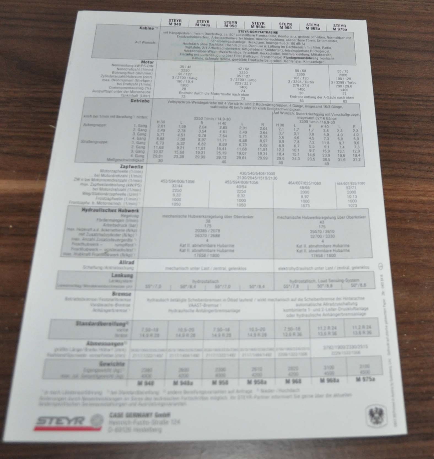 Steyr M 948 958 968 975 Tractor Brochure Prospekt
