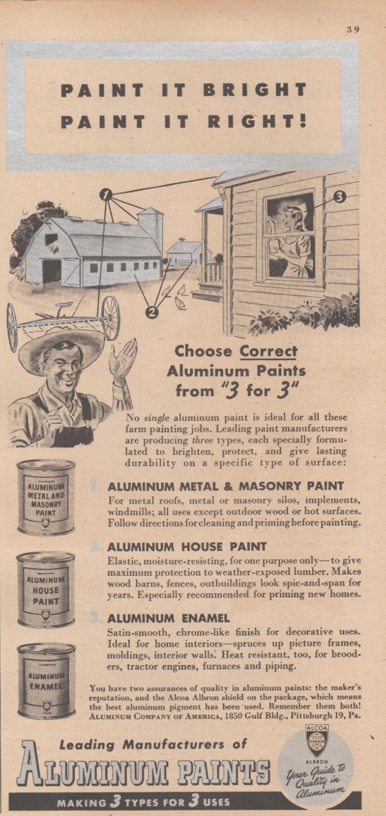 Alcoa Aluminum House Masonry Enamel Paints Farm House Barn Vintage Print Ad 1946