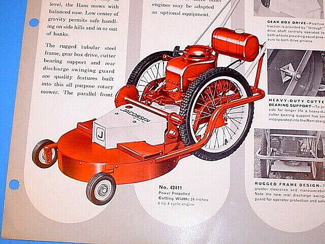 VINTAGE 1966 JACOBSEN RAM ALL PURPOSE ROTARY LAWN MOWER SINGLE SHEET BROCHURE