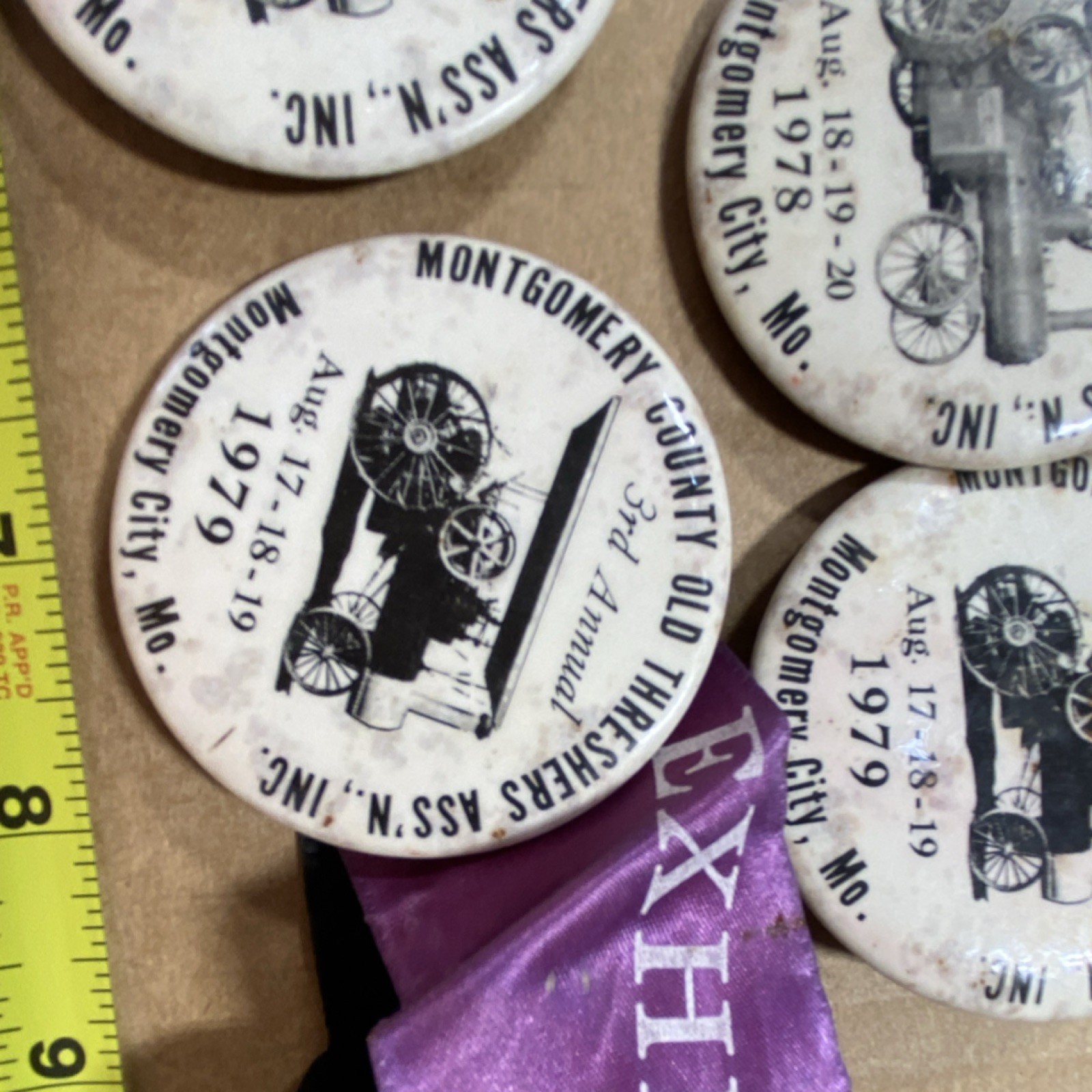 Montgomery County & Mark Twain Old Threshers Agriculture Buttons 1976-1979 Lot