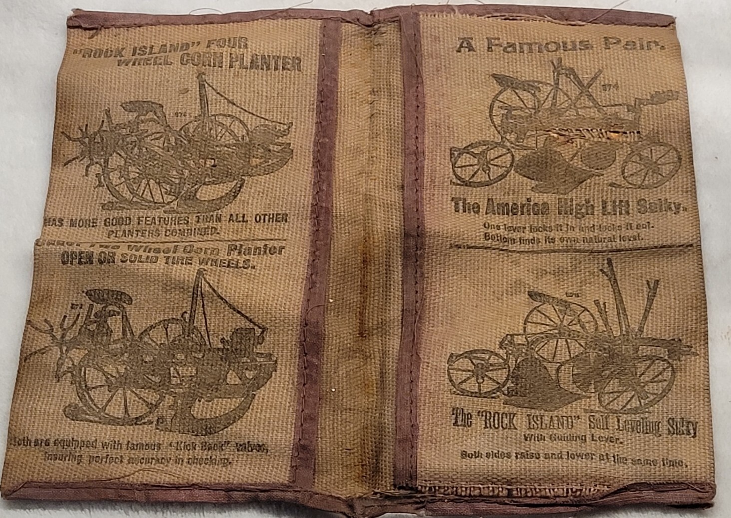 ROCK ISLAND PLOW COMPANY 1800s CLOTH FARMING ADVERTISEMENT ROCK ISLAND ILLINOIS