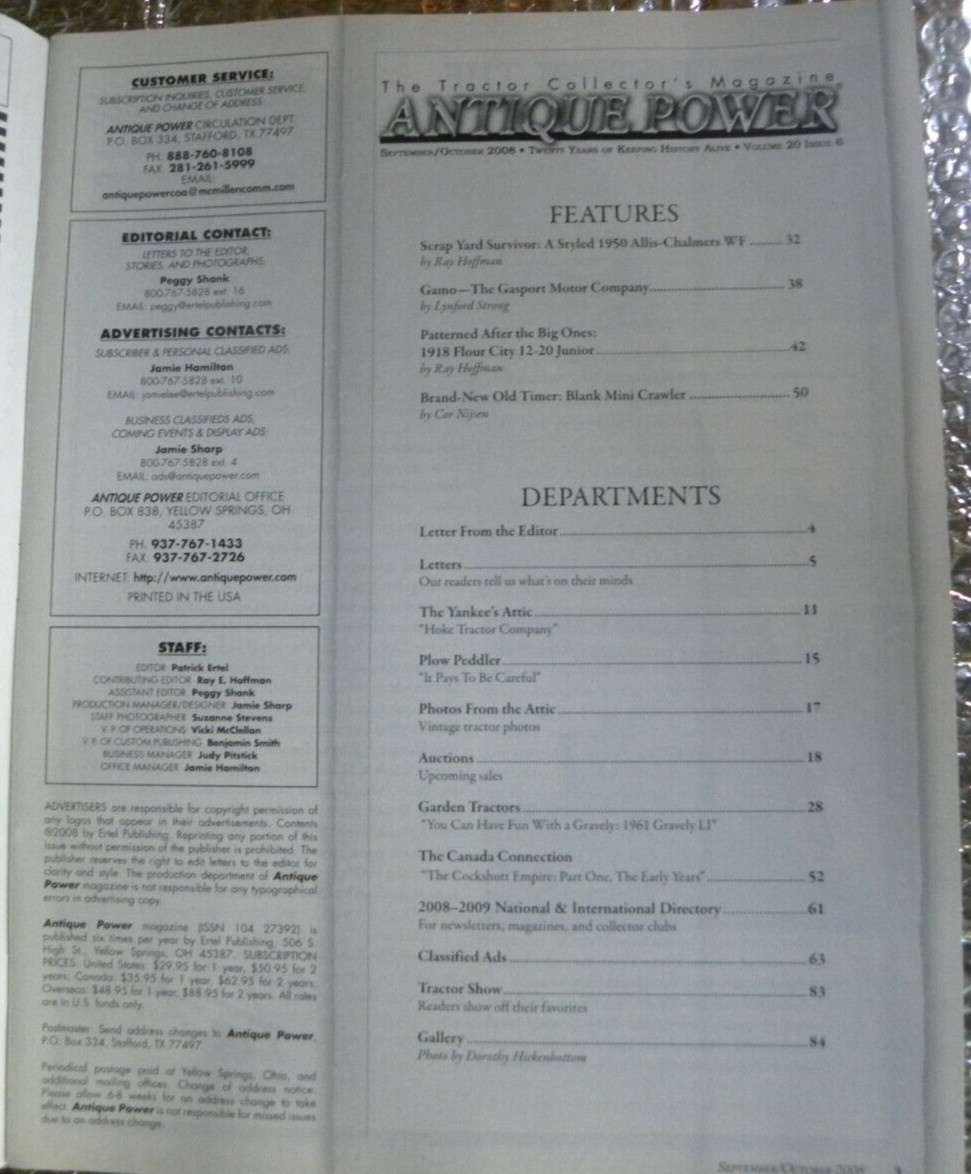 ANTIQUE POWER Magazine September October 2008 1918 Flour City Junior