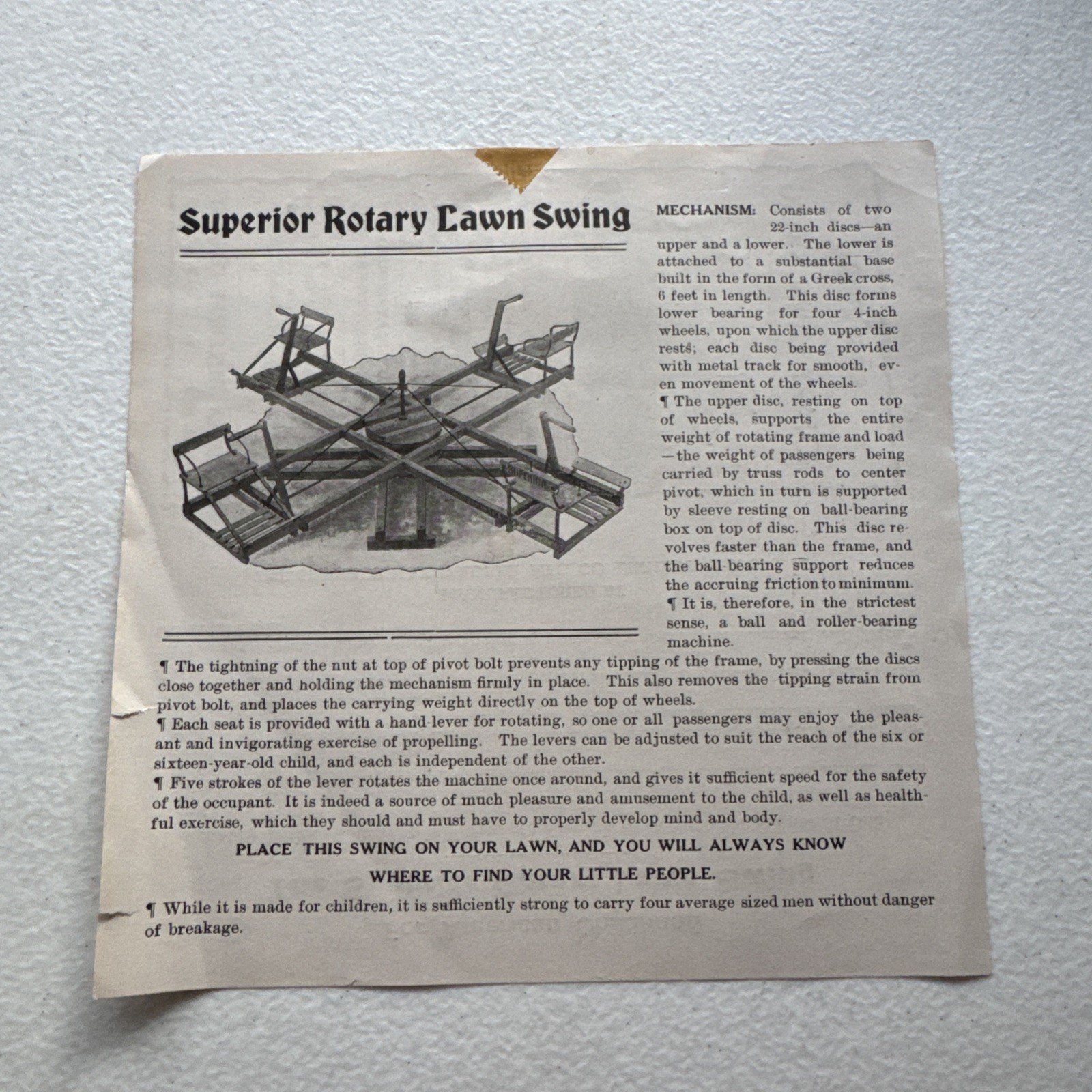The Superior Hay Stacker Manufacturing Co. Superior Rotary Porch Swing Pamphlet