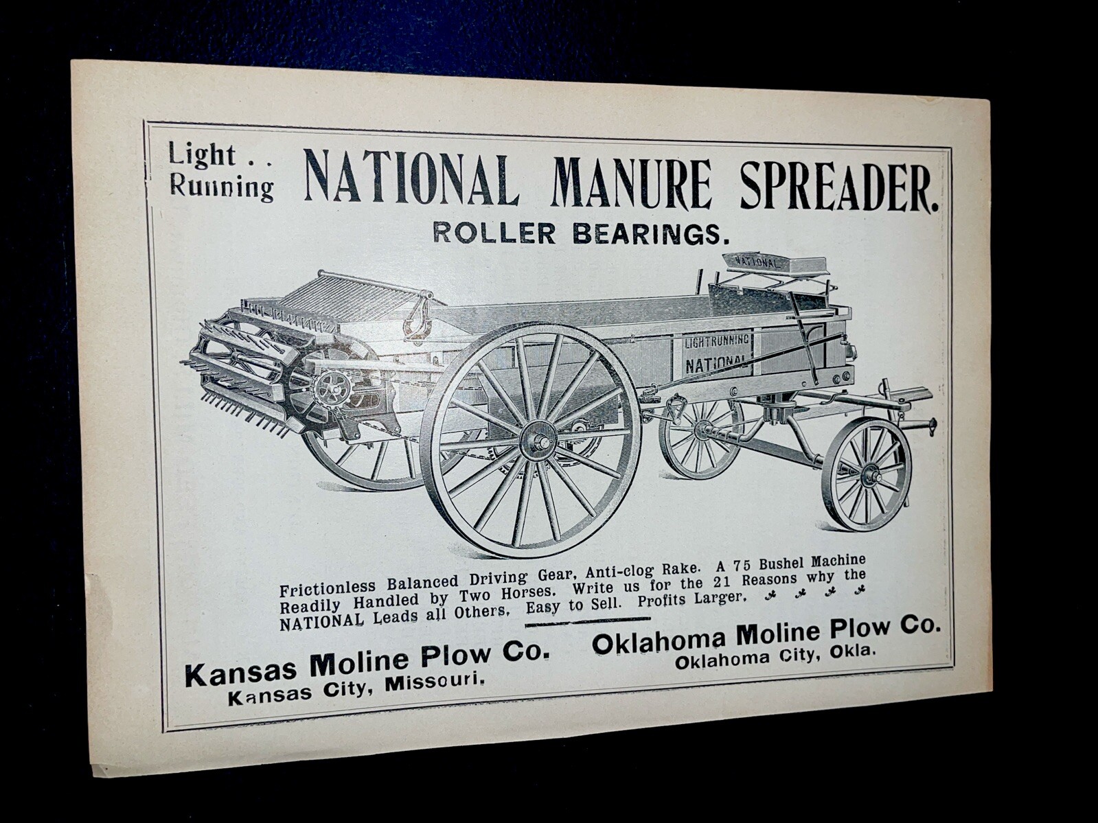 ORIGINAL 1907 National Manure Spreader Farm Implement Advertising