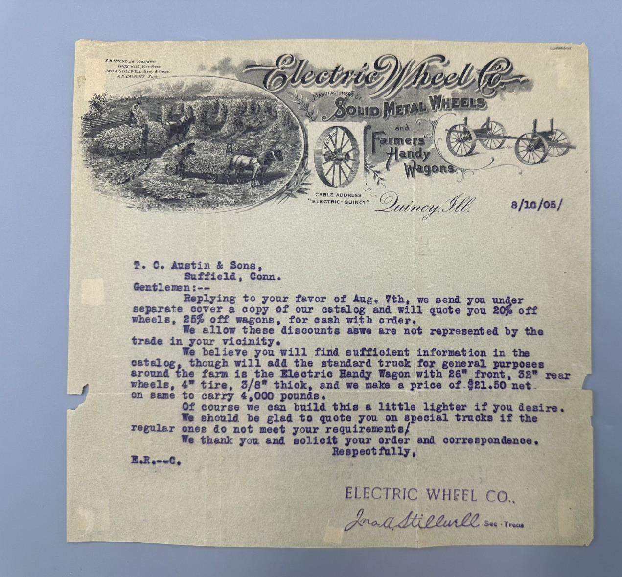 1904 ELECTRIC WHEEL Co FARM WAGONS Letter QUINCY Illinois Advertising