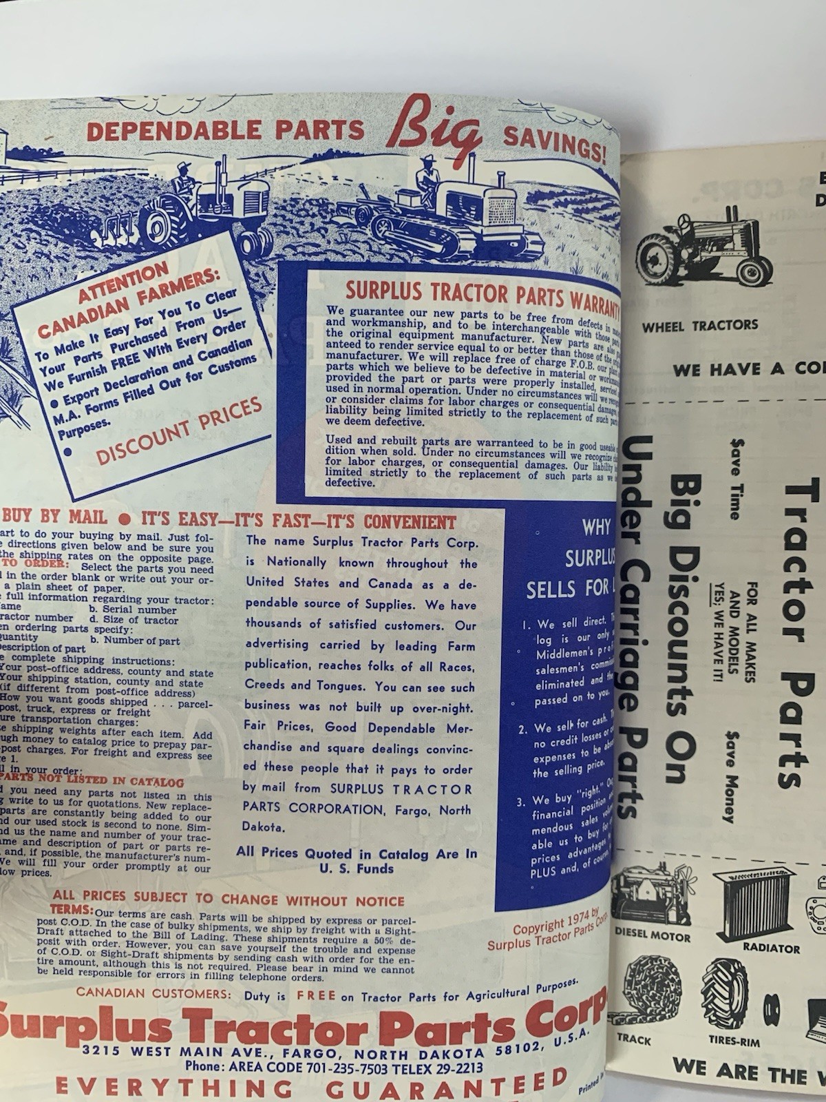 1974 Surplus Tractor Parts Corp Discount Catalog Fargo North Dakota farming