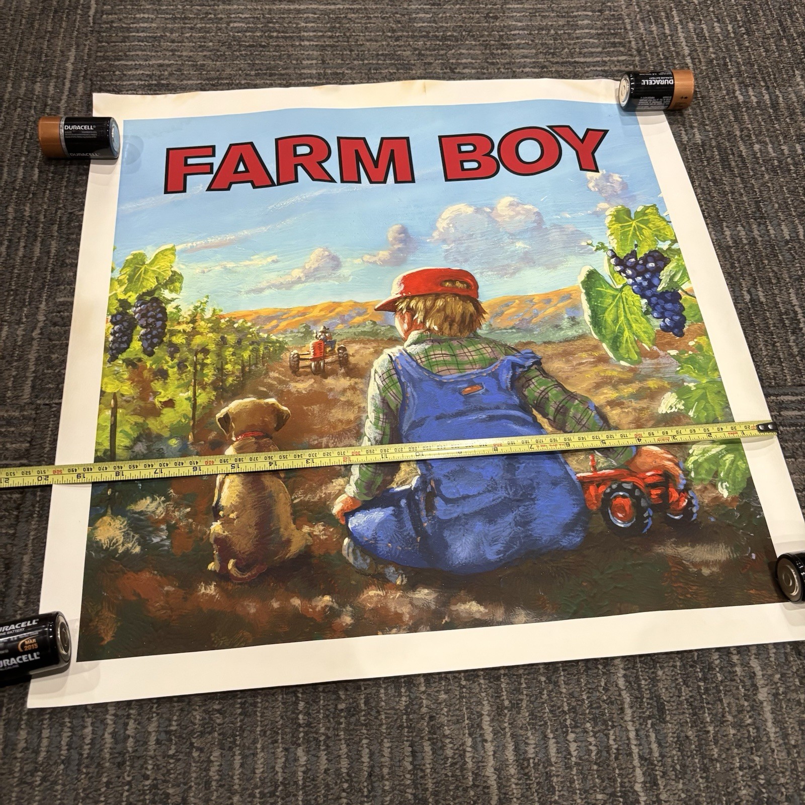 Vivid Farm Boy Vineyard Advertising Poster Coveralls Tractors Dog Screen Print?