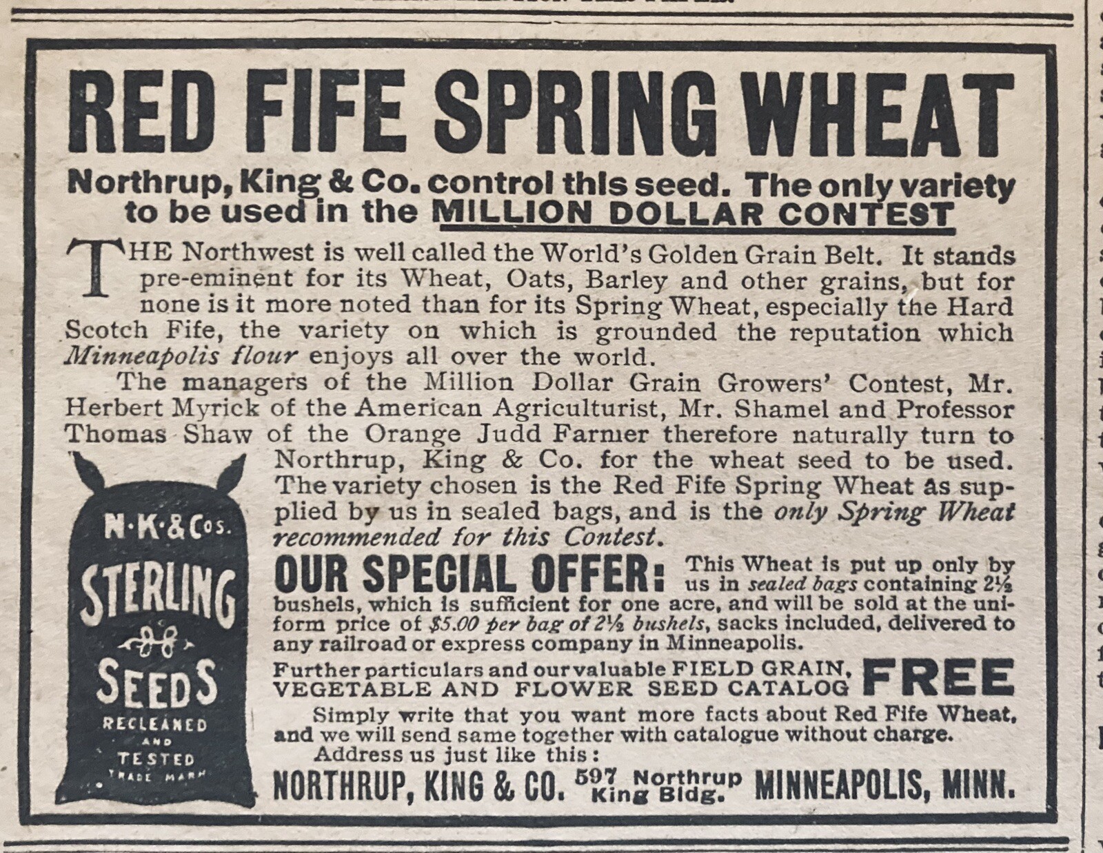 1906 AD.(XH67)~NORTHRUP, KING CO. MINNEAPOLIS, MINN. RED FIFE SPRING WHEAT