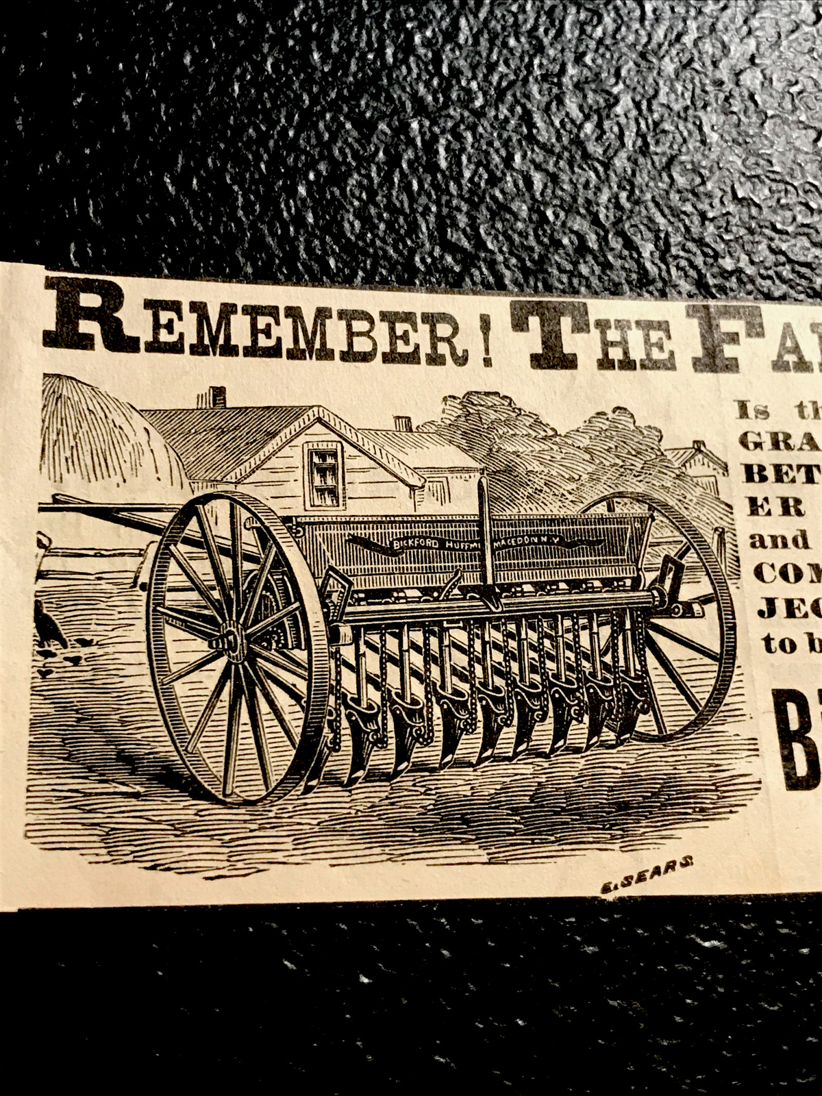 1886 Bickford & Huffman Farm Engraving Advertising – Macedon – New York