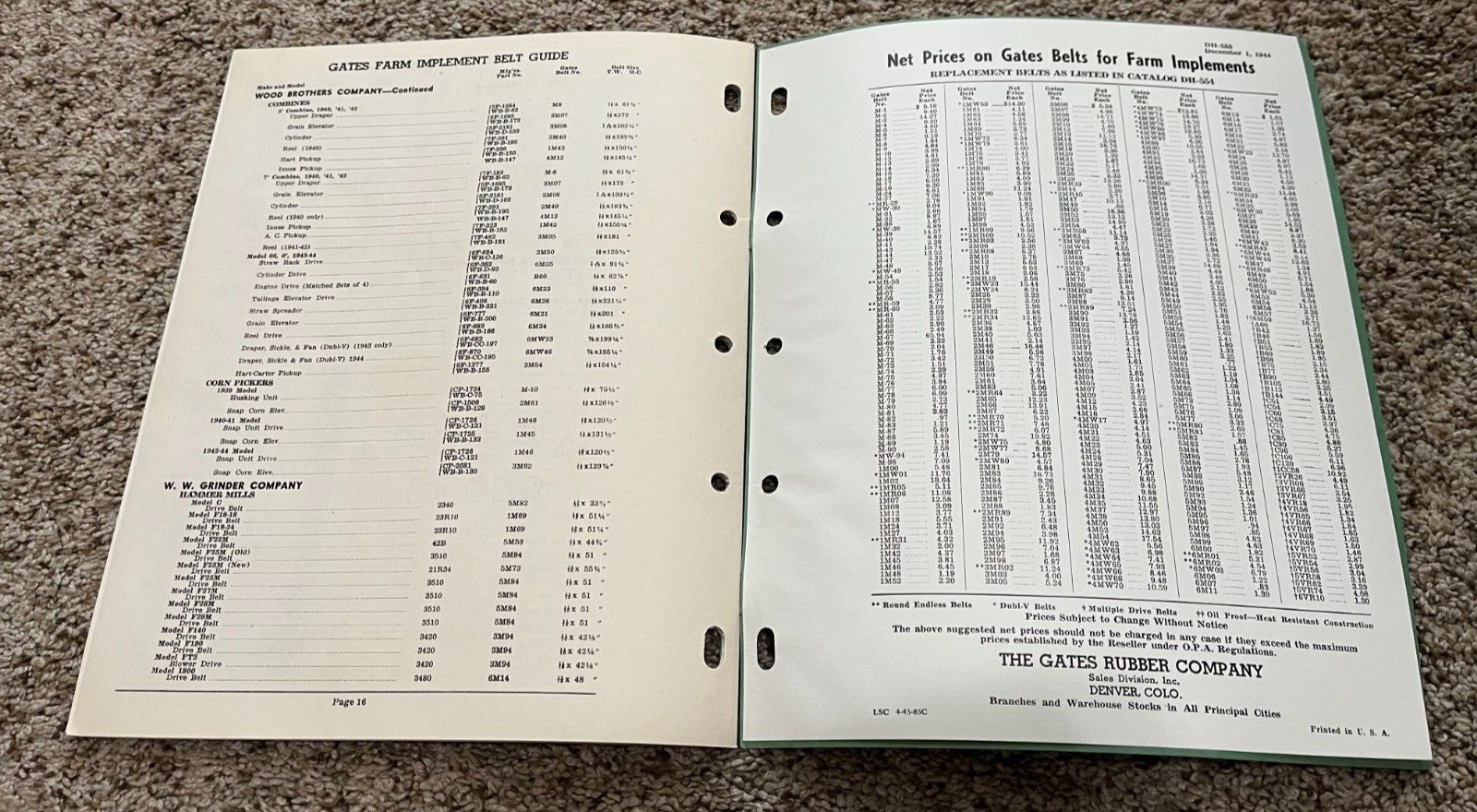 Gates Farm Implement Belt Guide 1945 Denver Colorado