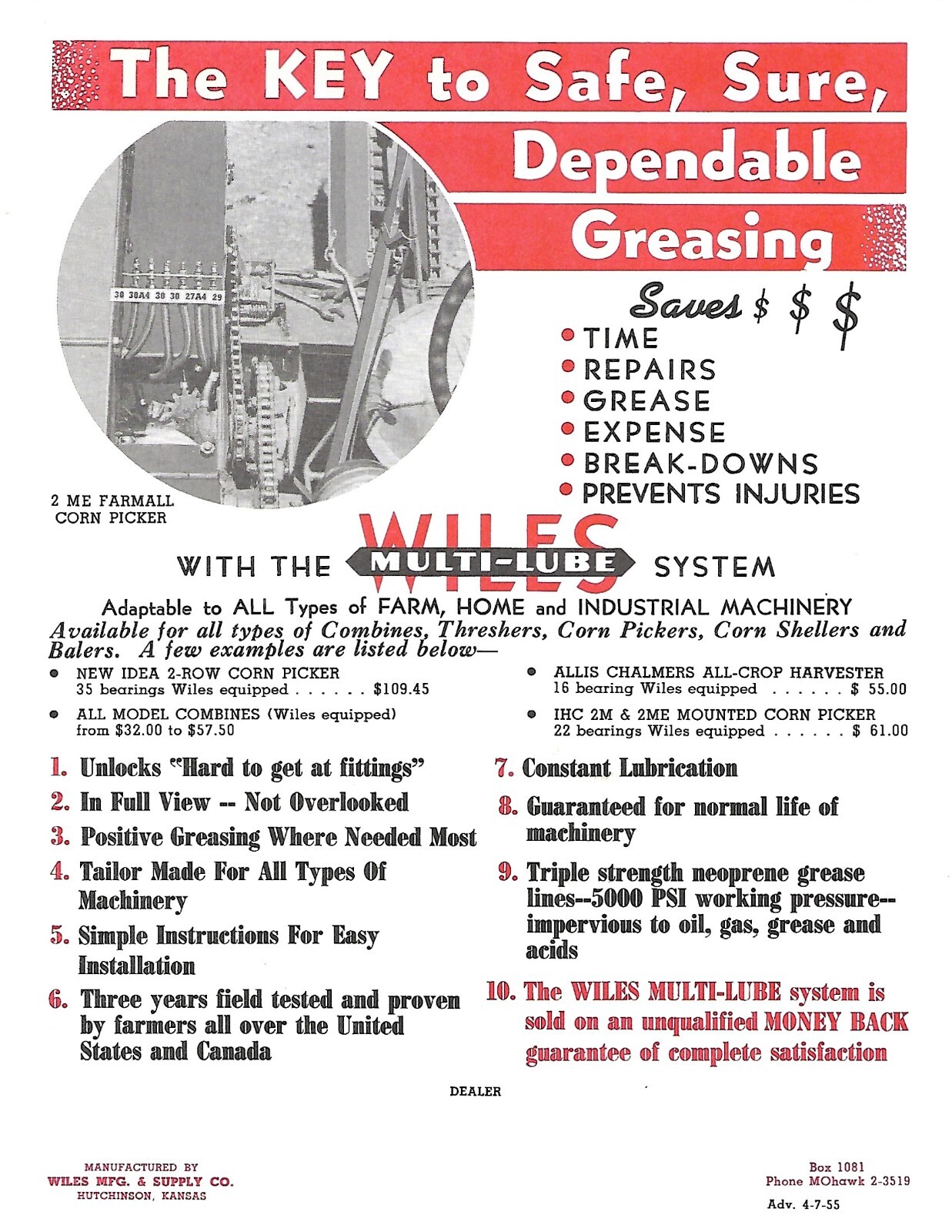 Farm Equipment Brochure – Wiles – Multi-Lube Greasing System – c1955 (F8206)