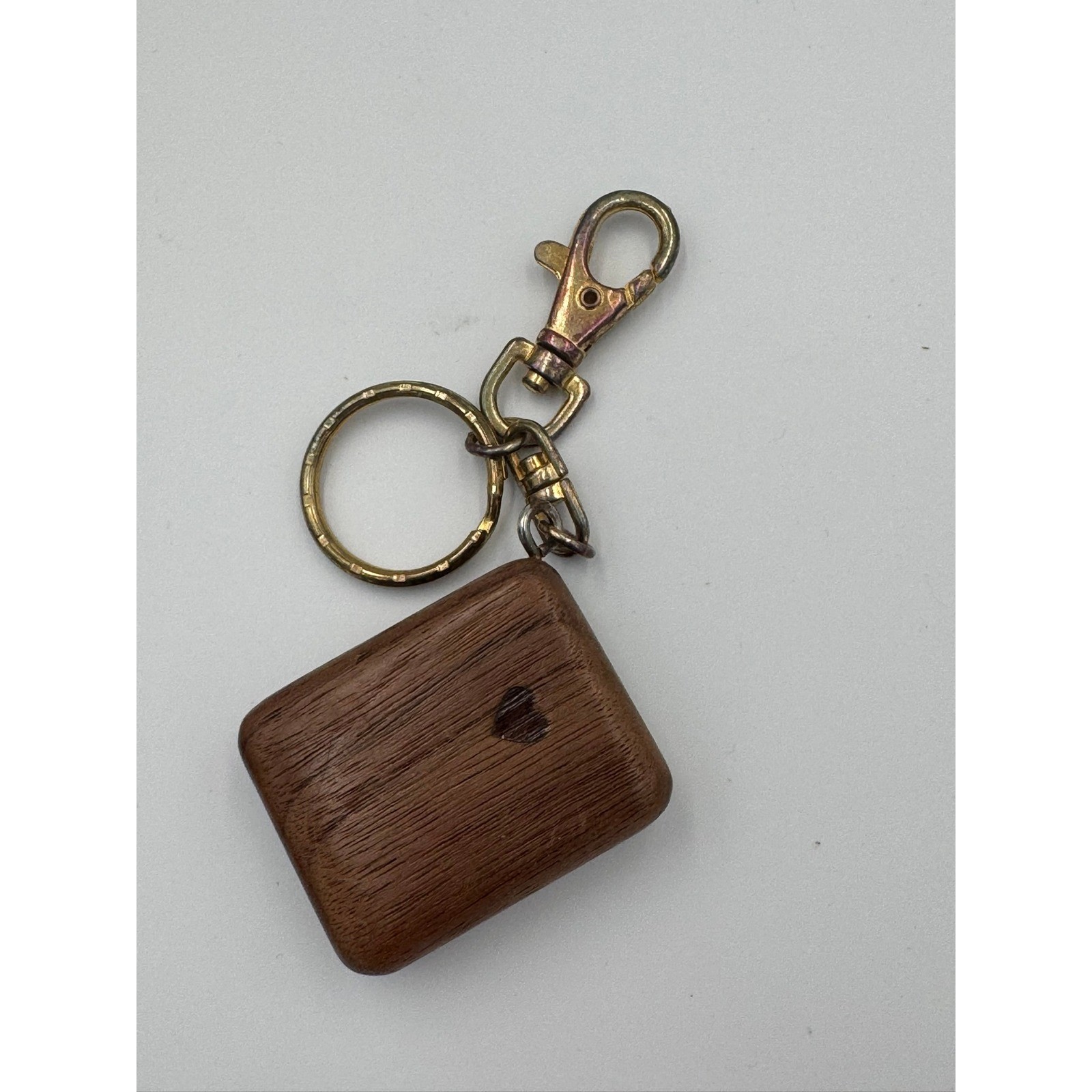 Walnut Council Wooden Sliding Box Keychain Engraved Logo Brown Gold Tone Clasp
