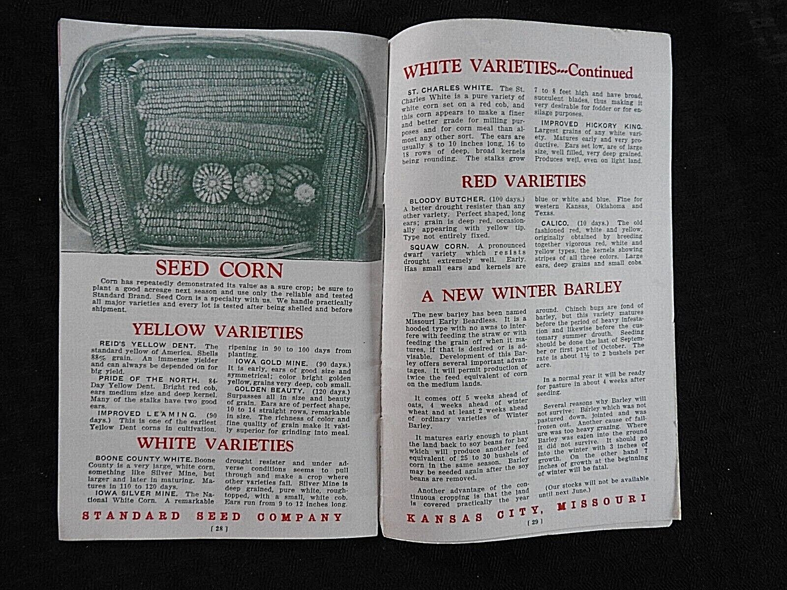 c.1920 « Standard Farm Seeds » Kansas City MO Soy Beans Field Corn Alfalfa Catalog