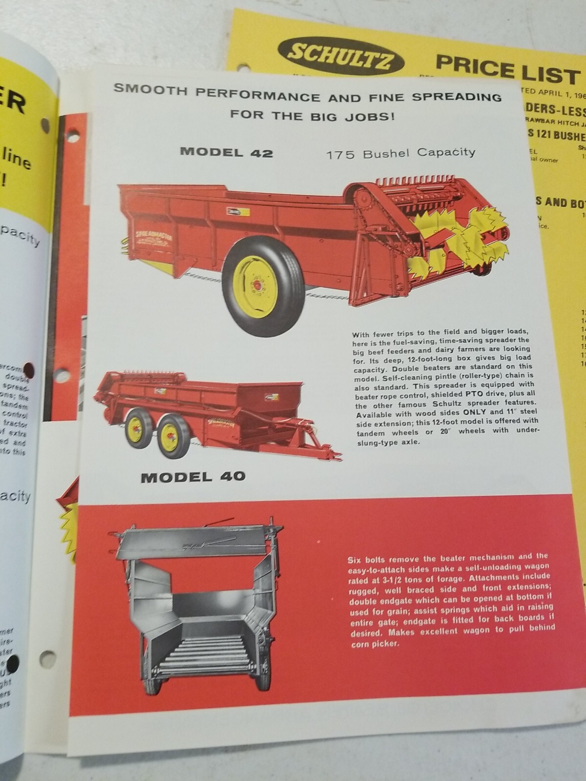 Vintage 1970 L.H. SCHULTZ Mfg Co GENERAL MANURE SPREADER Brochure & Price List