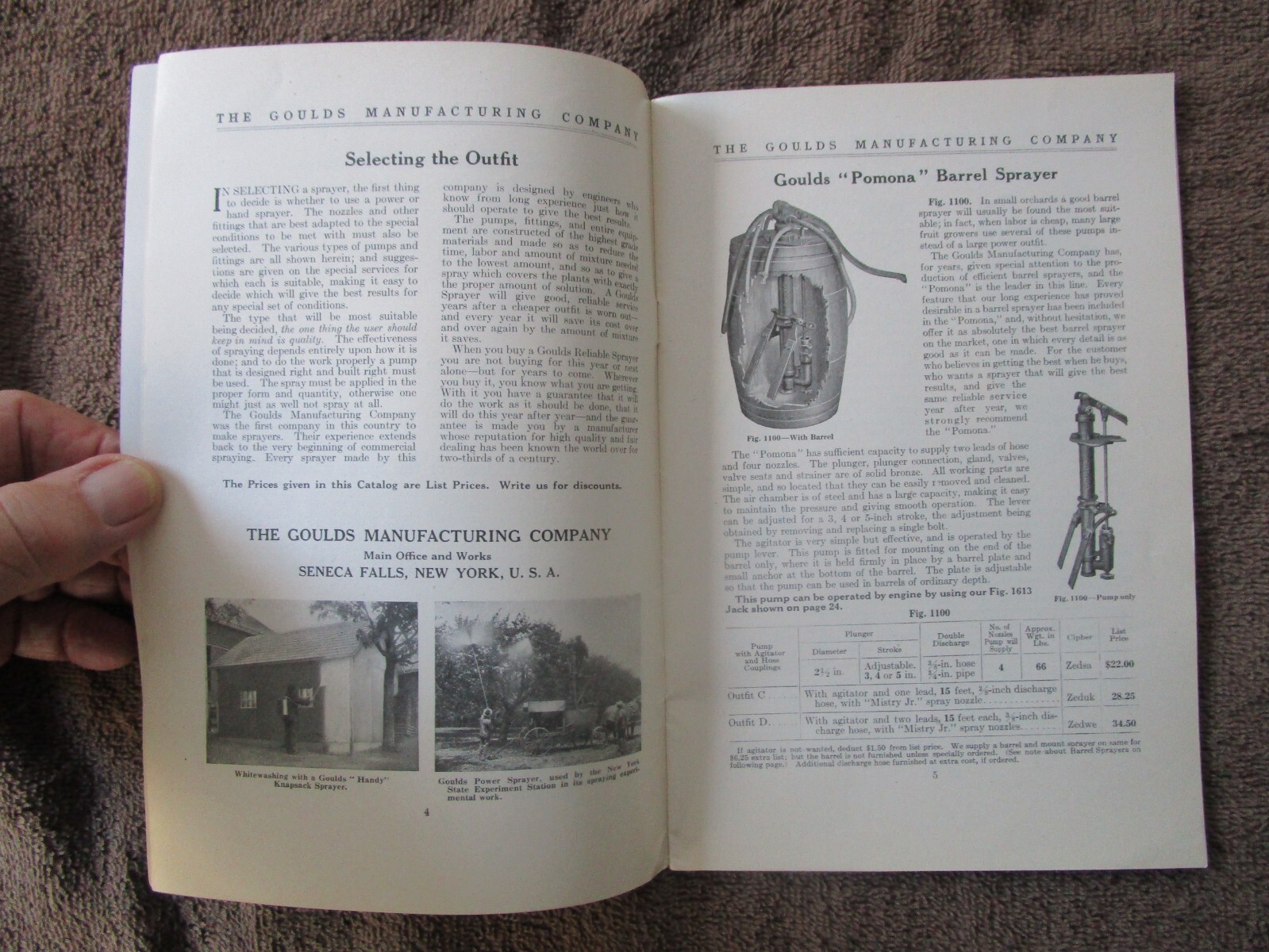 GOULDS MANUFACTURING CO. SPRAYERS – SENECA FALLS, N.Y. – Catalog/Prices – 1916