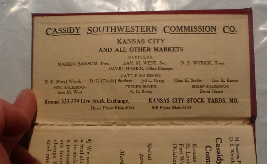 Antique Pocket Cassidy Southwestern Commission Co KC Mo Livestock Buyer Notebook