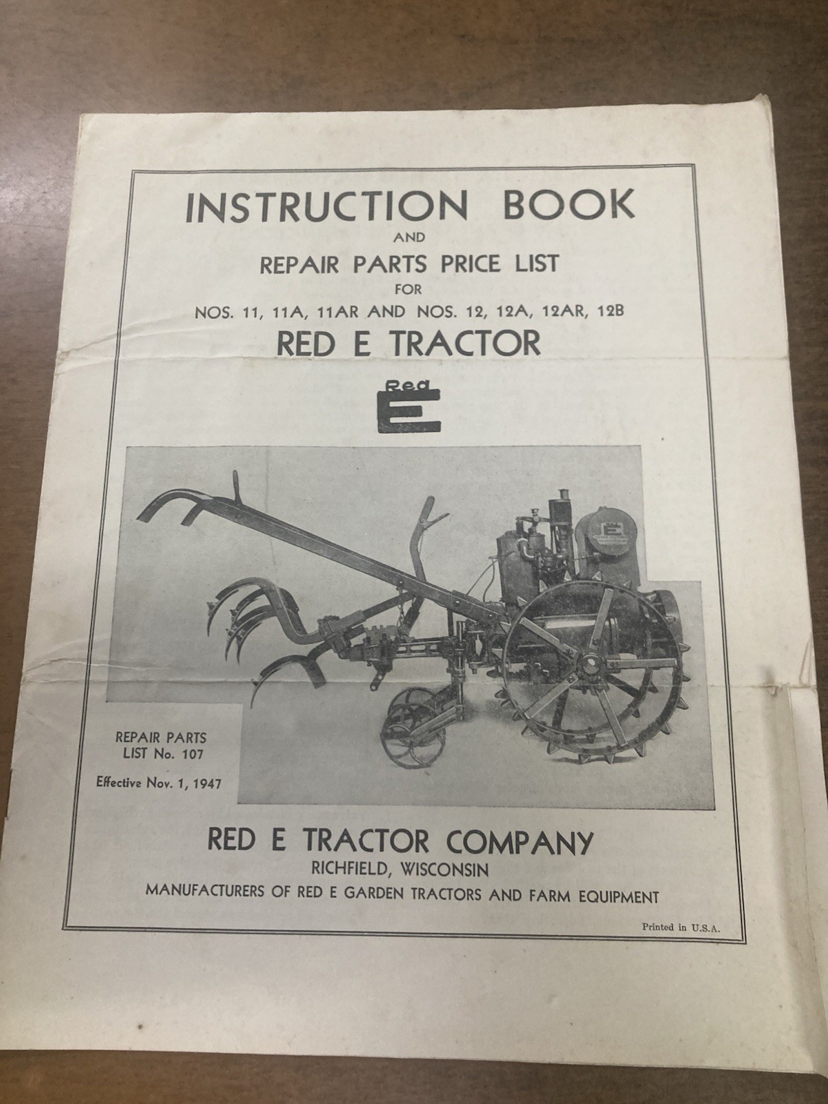 Vintage 1947 Red-E Garden Tractor Instruction Book Parts List Farm Brochure