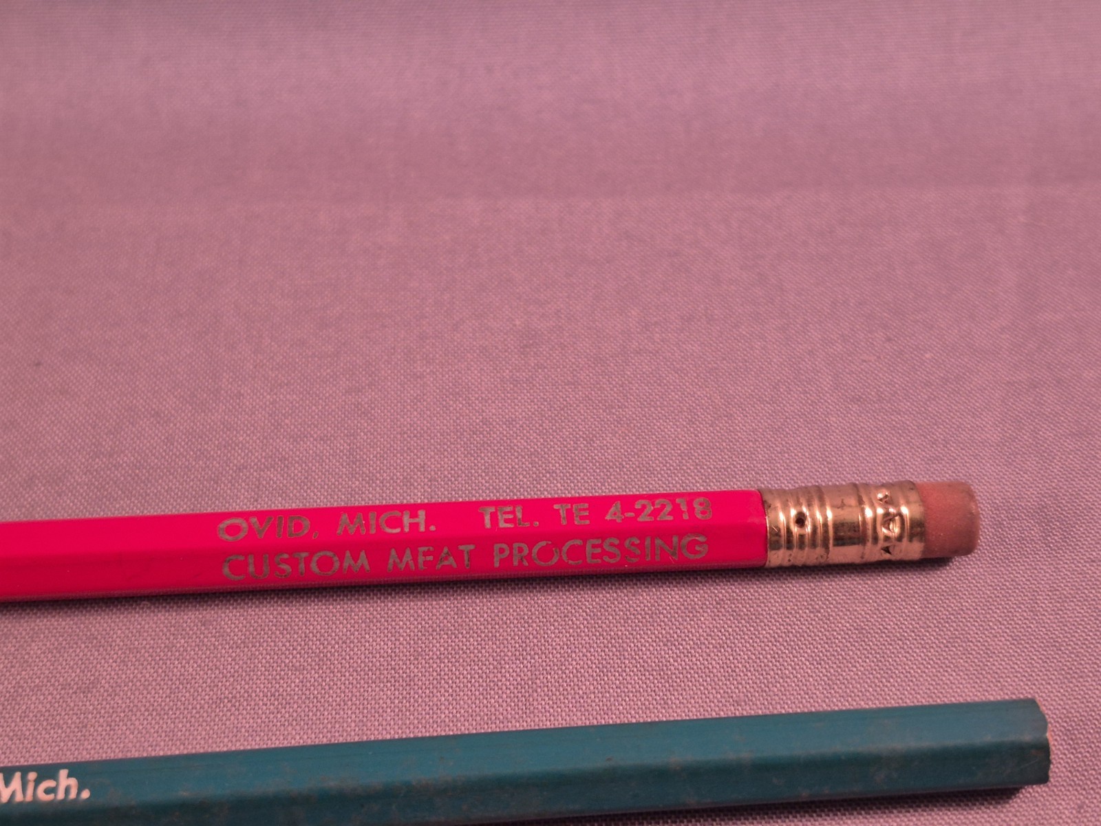 Vintage Pencil Sheldon&rsquo;s Meat Packing House Ovid MI Green Red Advertisement