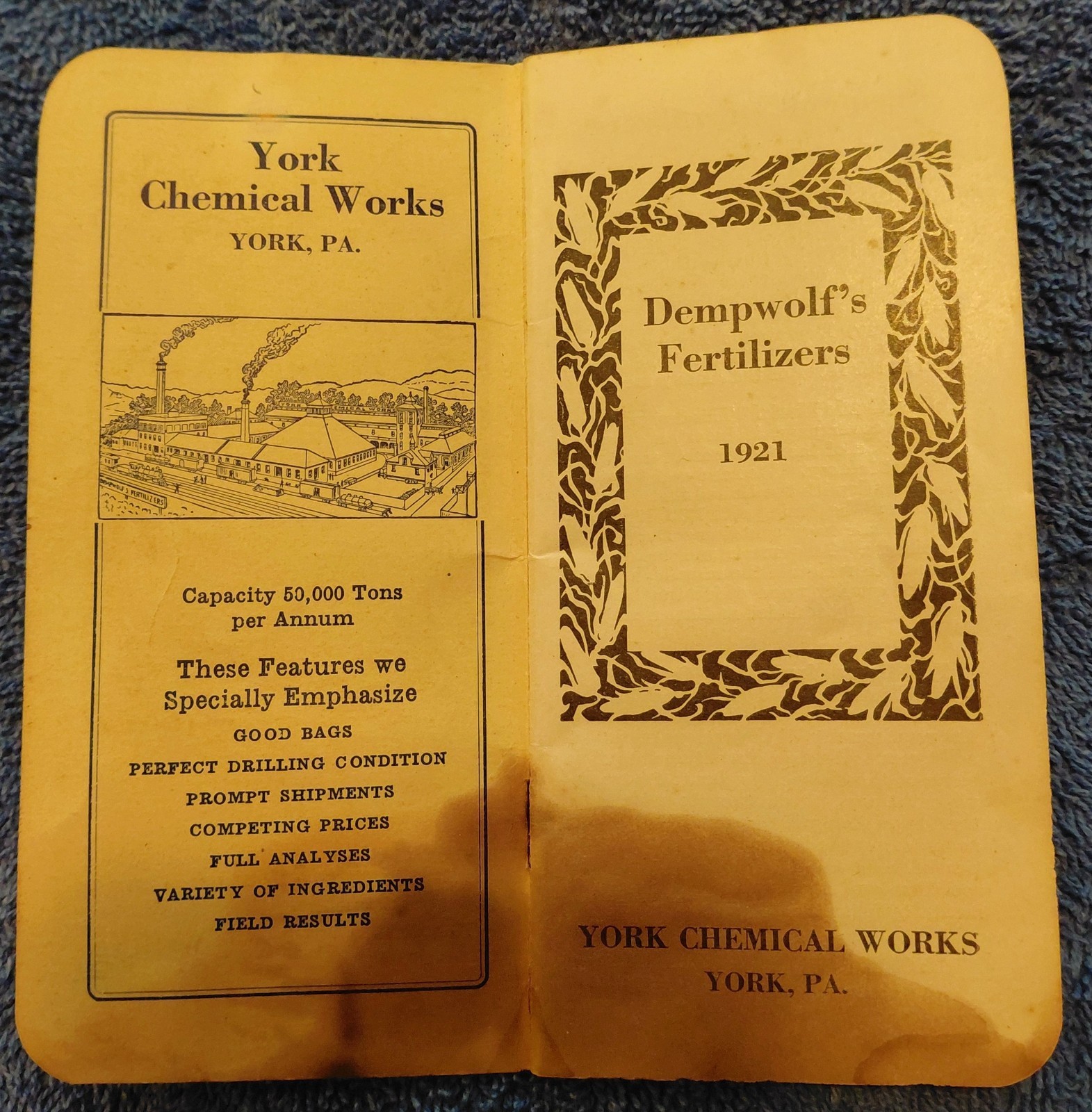 PA Fertilizer Memo Book Lot • Farmers’ Fertilizer Works & Dempwolf’s 1921