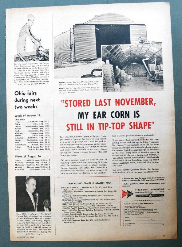Original 1956 Quonset Barn Ad Photo Endorsed by Chester Crates, Dixon Ohio
