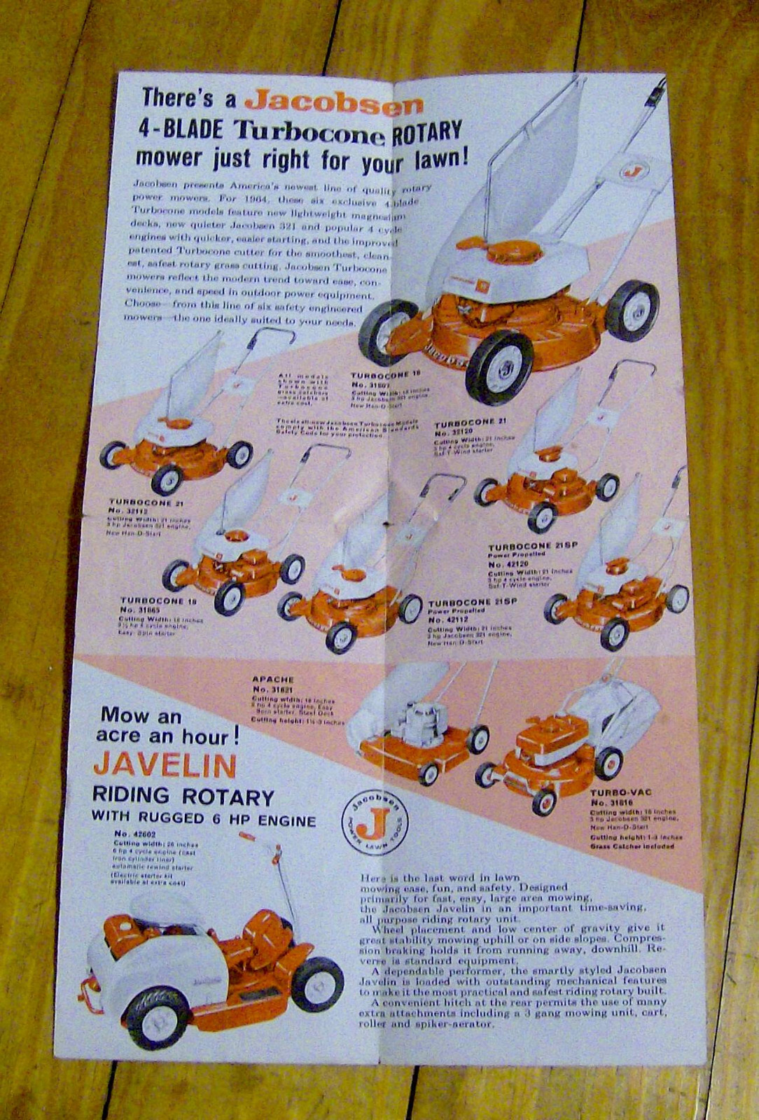 vintage 1950s LAWNMOWER advertising brochure JACOBSEN Turbocone Rotary Mowers