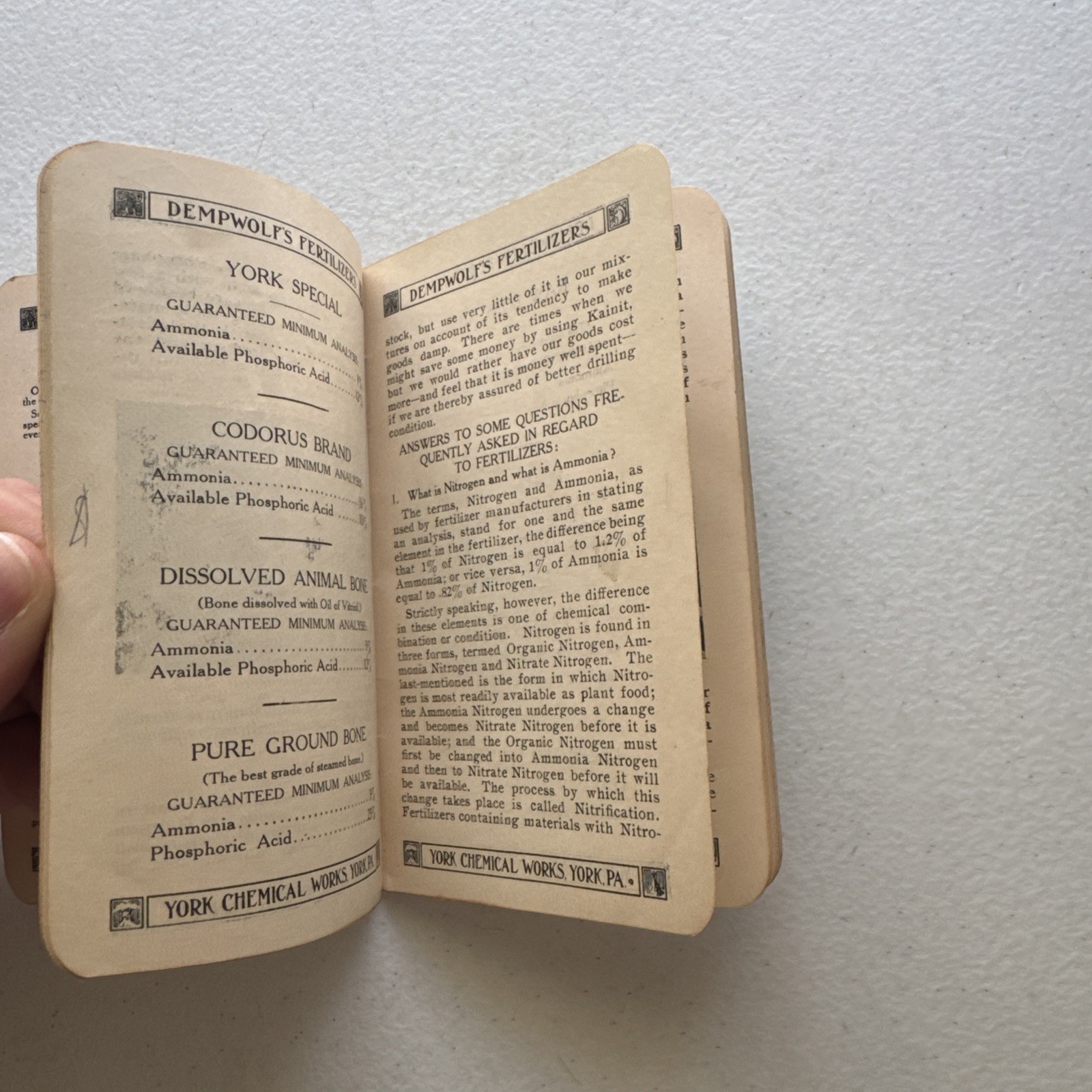 1917 Dempwolf&rsquo;s Fertilizers York Chemical Works York, PA Announcement Book