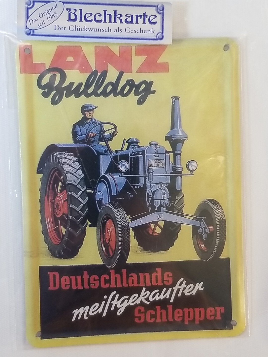 NEW Blechkarte Metal Card Small Advertising Sign LANZ BULLDOG Tractor German