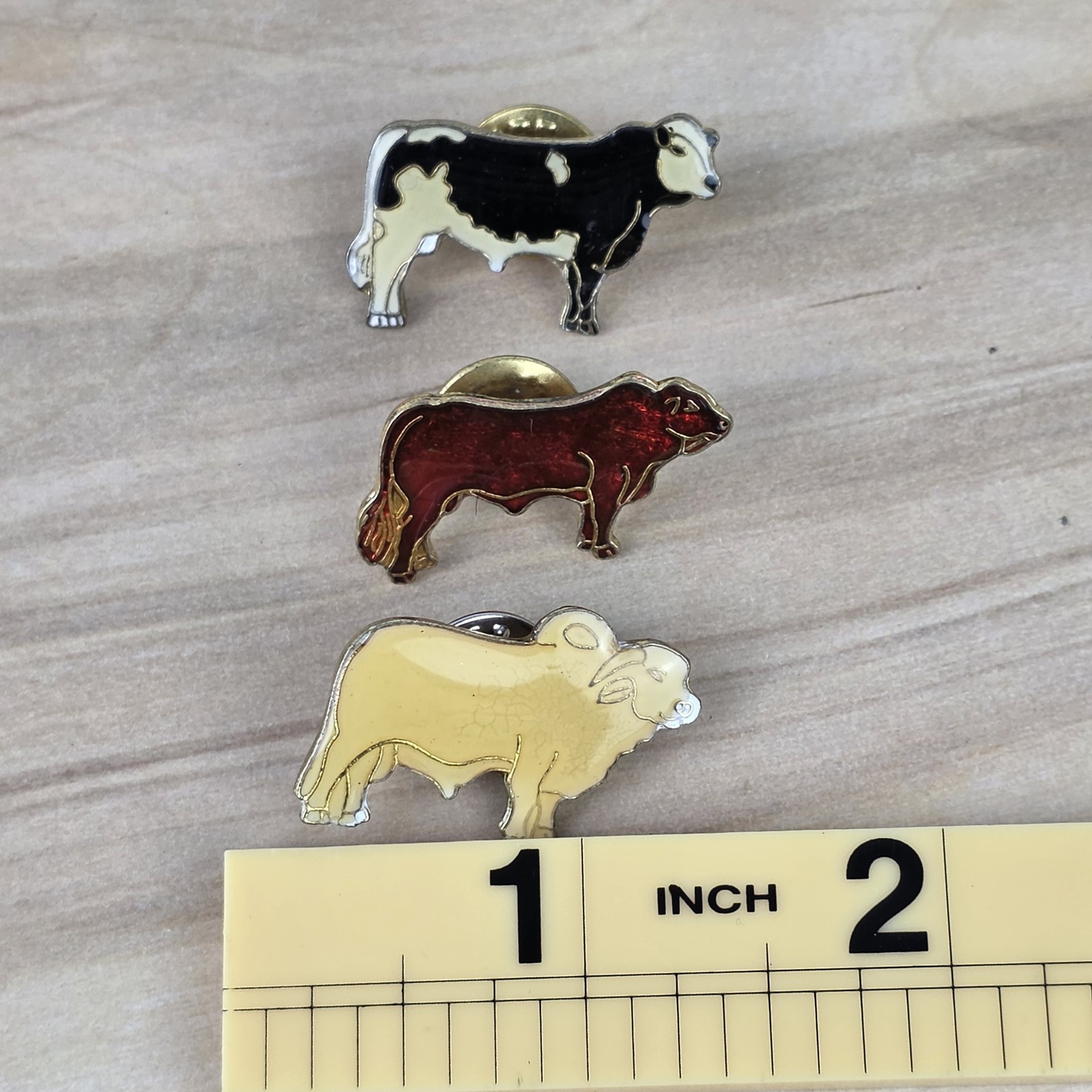 Vintage Cattle Breed Bull Cow Lapel Pins Lot of 3 Enamel Advertising Agriculture