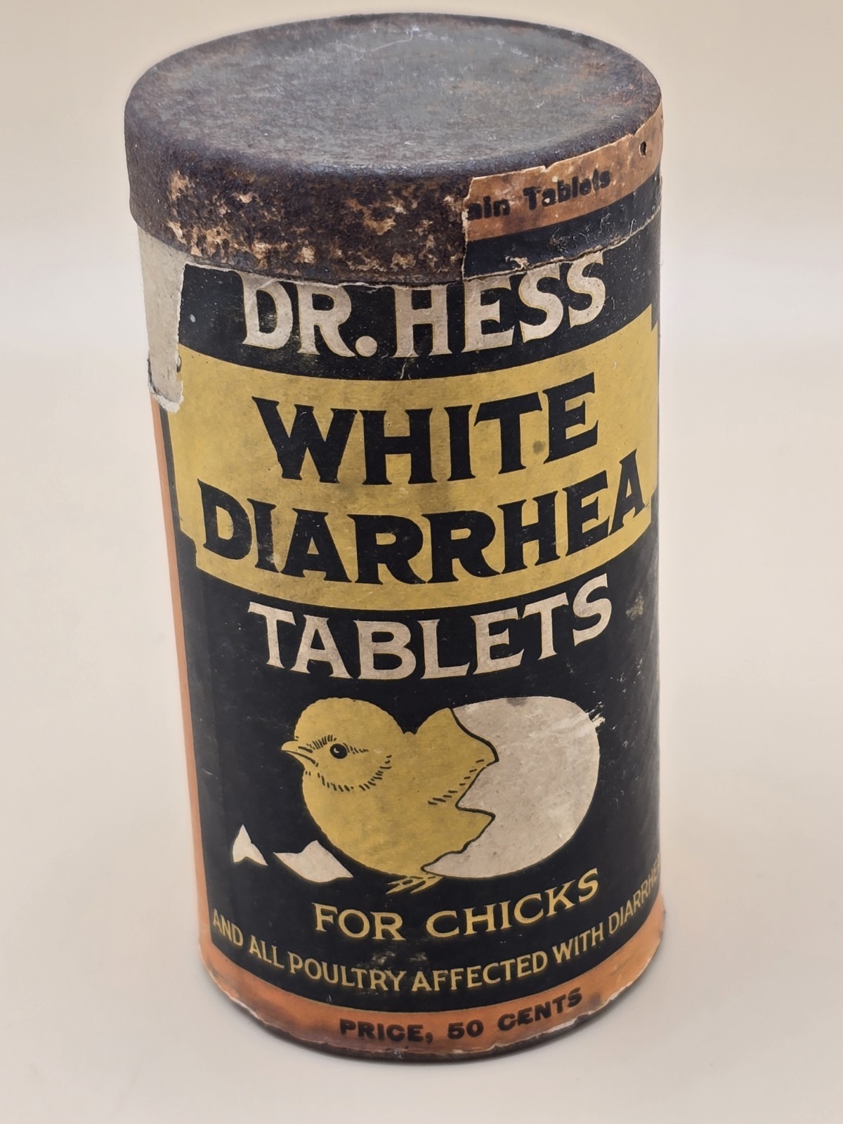 Antique Dr. Hess White Diarrhea Chicks 50 Cts Full Can Farm Medicine