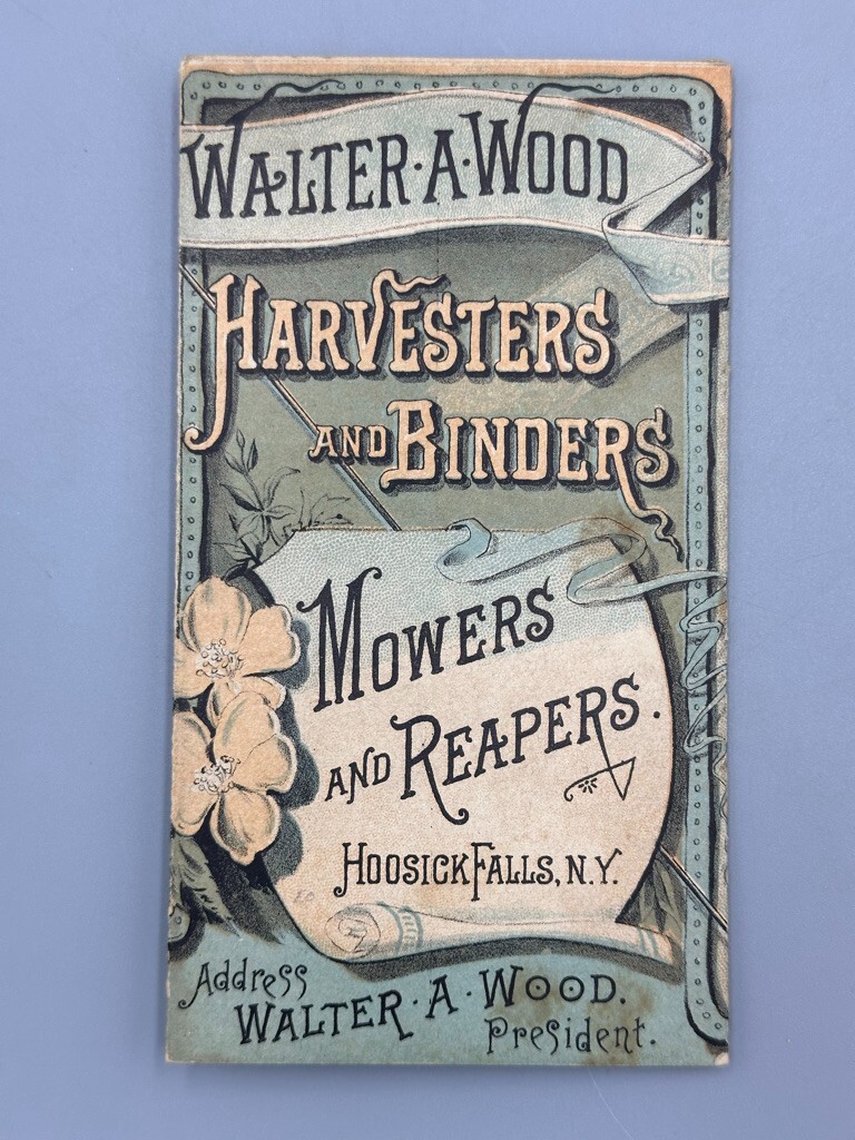 1886 Harvester WALTER WOOD Victorian FARM Advertising Trade Card HOOSICK FALLS