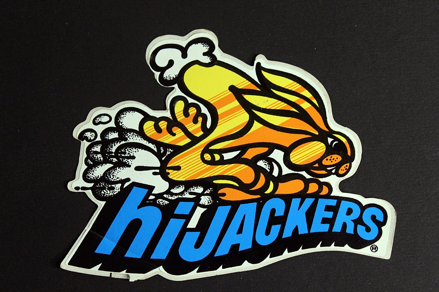 HiJackers Vintage Die-Cut Advertising Sticker Decal 5.1/4in Orange Rabbit