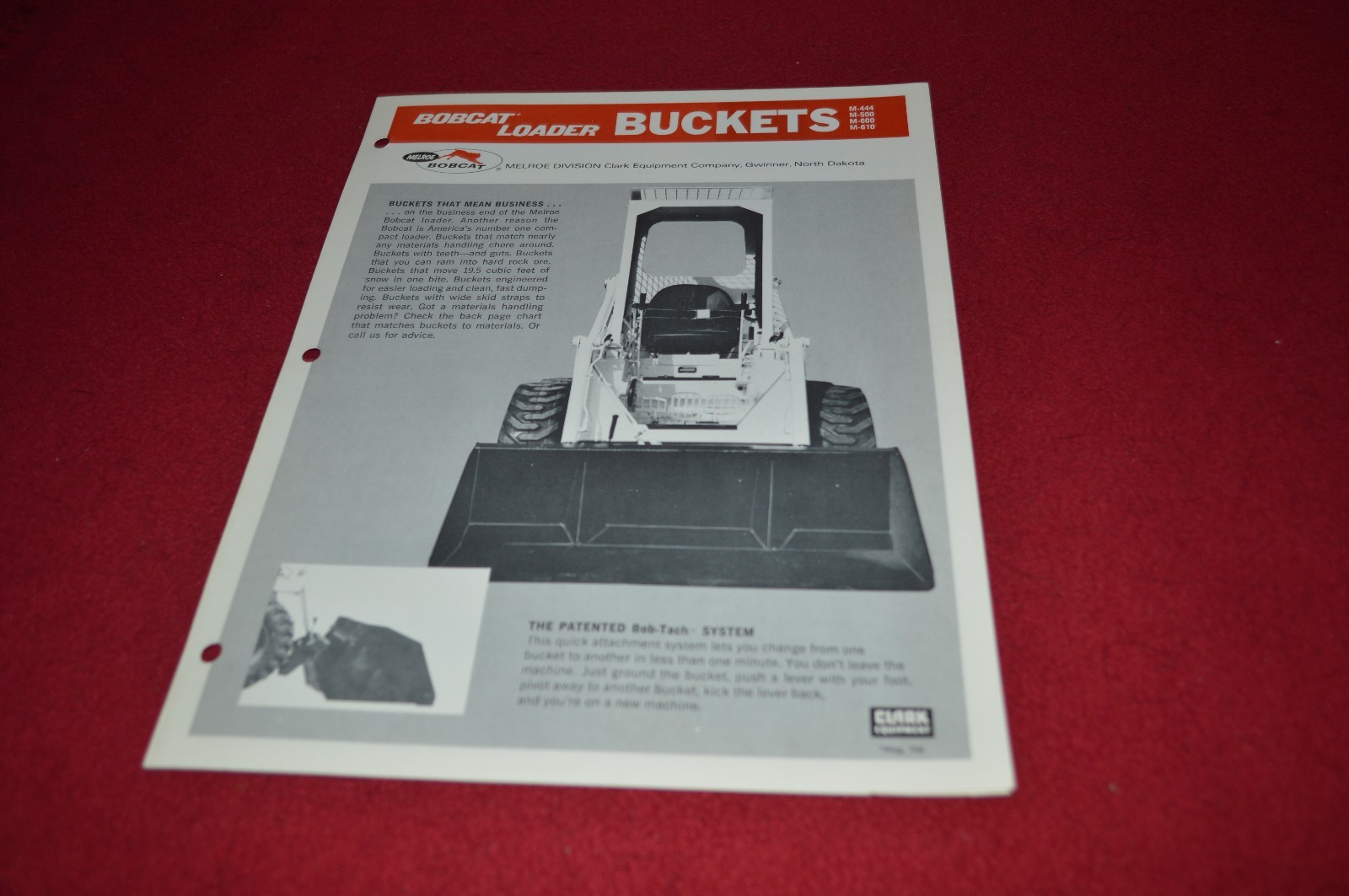 Bobcat Skid Loader Buckets For 1972 Dealers Brochure DCPA2