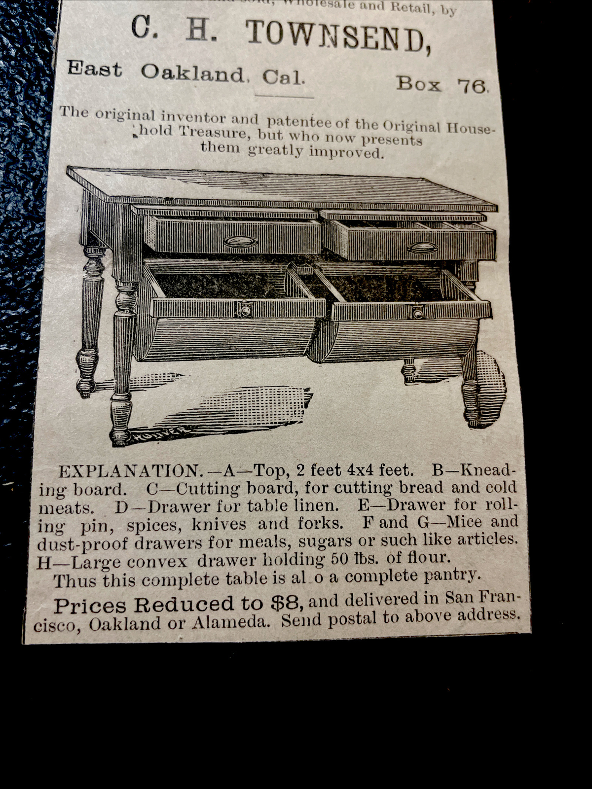 1883 Townsend Household Treasures Farm Advertising Engraving – East Oakland CA