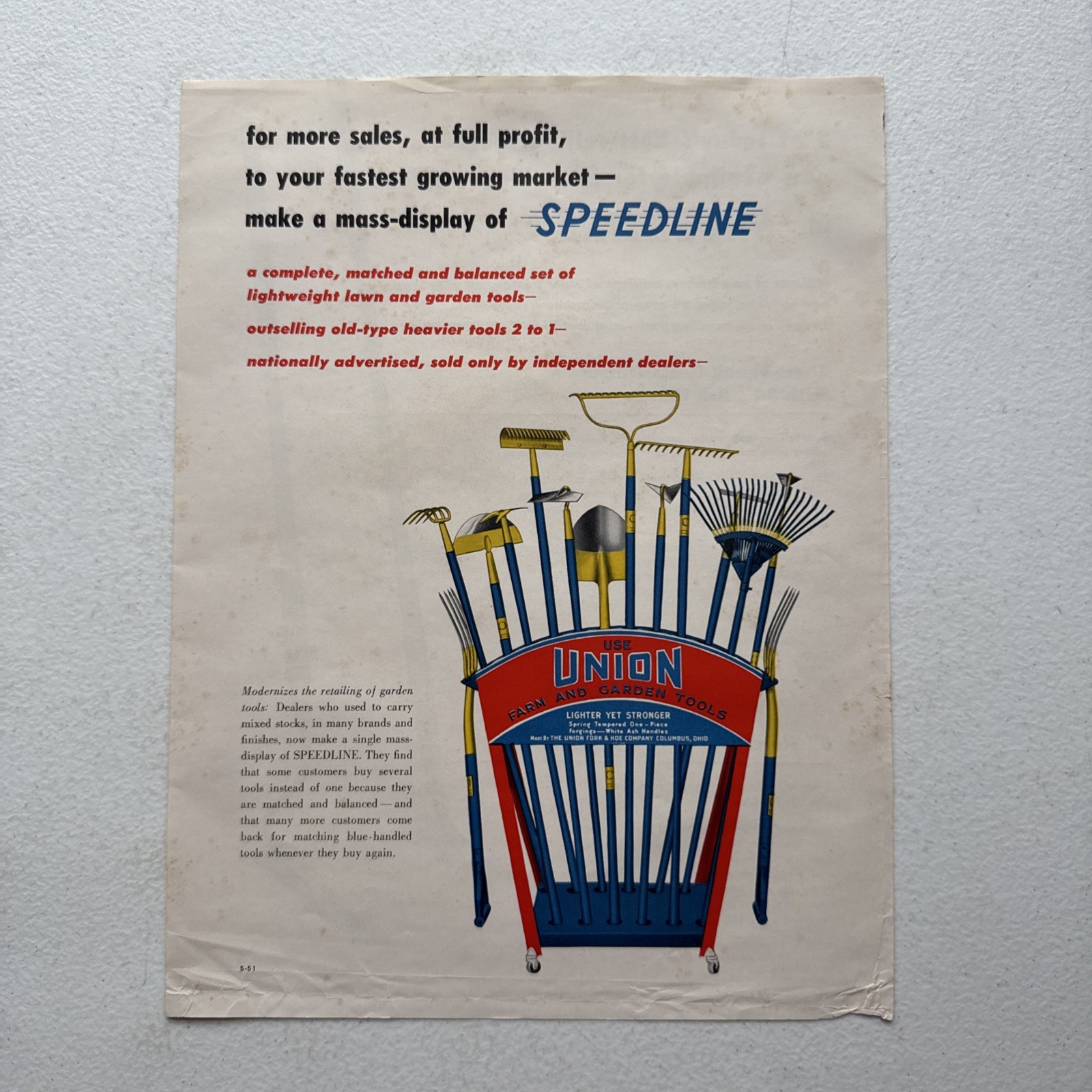 The Union Fork & Hoe Co. Columbus, OH 1951 Advertisement Sheet