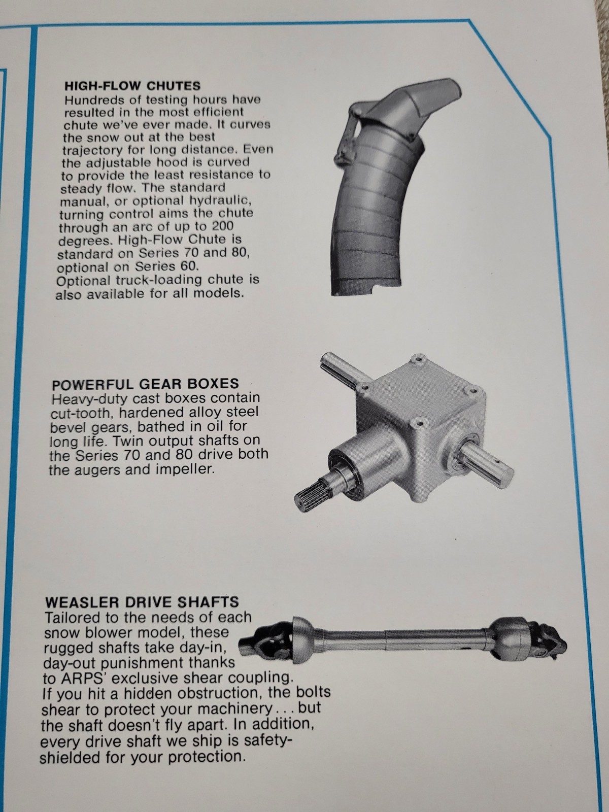 Original ARPS Series 60 70 80 Snowblowers Sales BROCHURE Tractor Rear Mount PTO