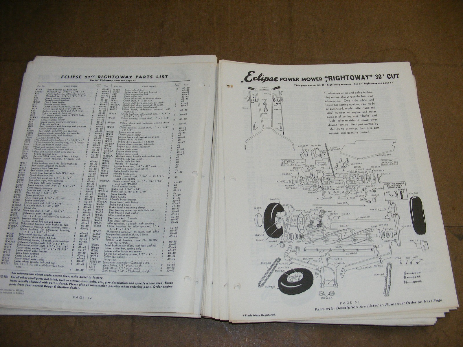 1960s Hahn Eclipse Mower Master Parts Catalog Maintenance Manual