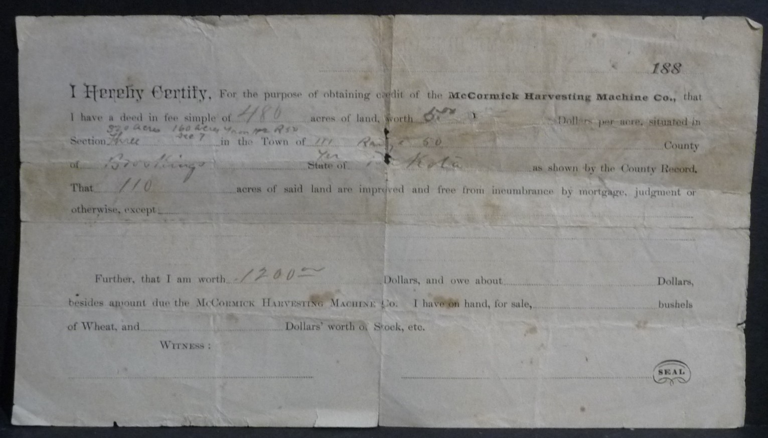 RARE McCormick Harvesting Machine Company 1882 Order Blank & Price List