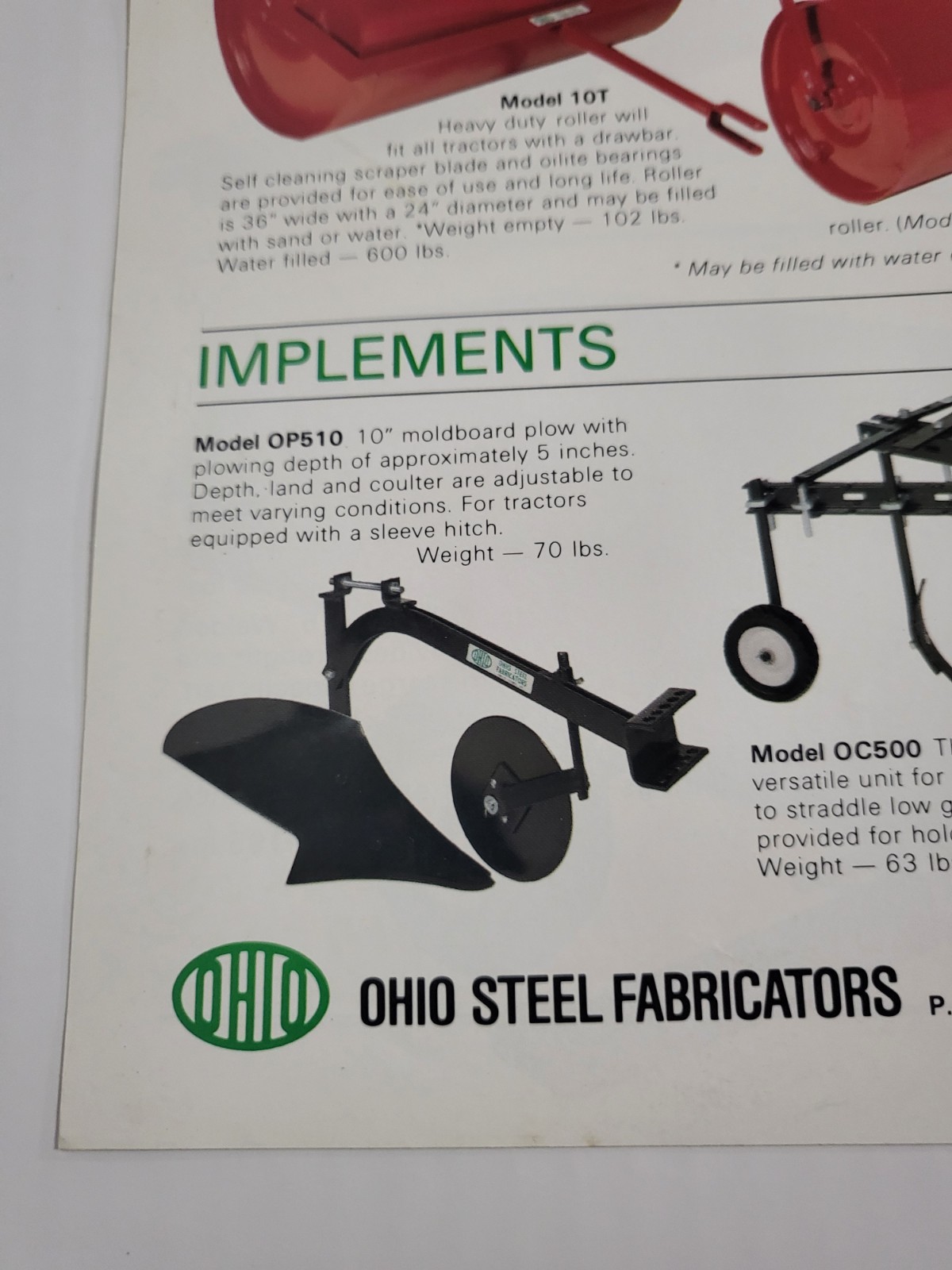 1980s Equipment BROCHURE Ohio Steel Fabricators Carts Aerator Rollers Plow Disc