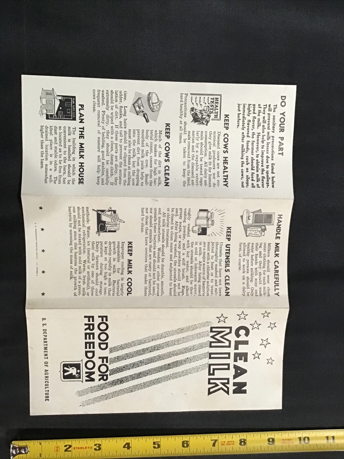 WW2 Clean Milk US Dept of Agriculture flyer brochure