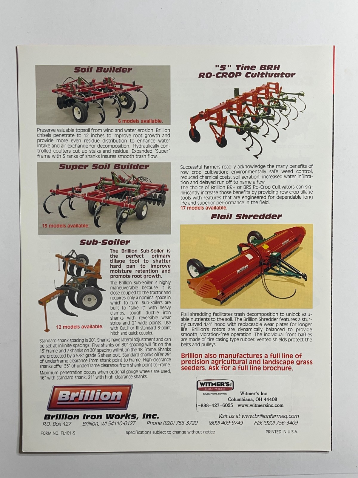 Brillion Yield Enhancing Tillage Tools Sales Brochure *Showroom Sales Booklet*