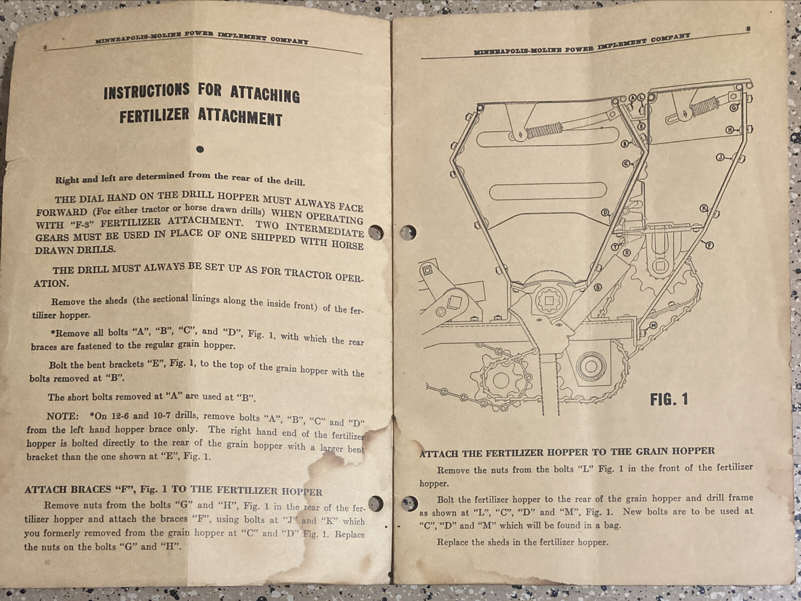 MINNEAPOLIS MOLINE INSTRUCTION REPAIR LIST FERTILIZER ATTACHMENT P-3 R-4 VINTAGE