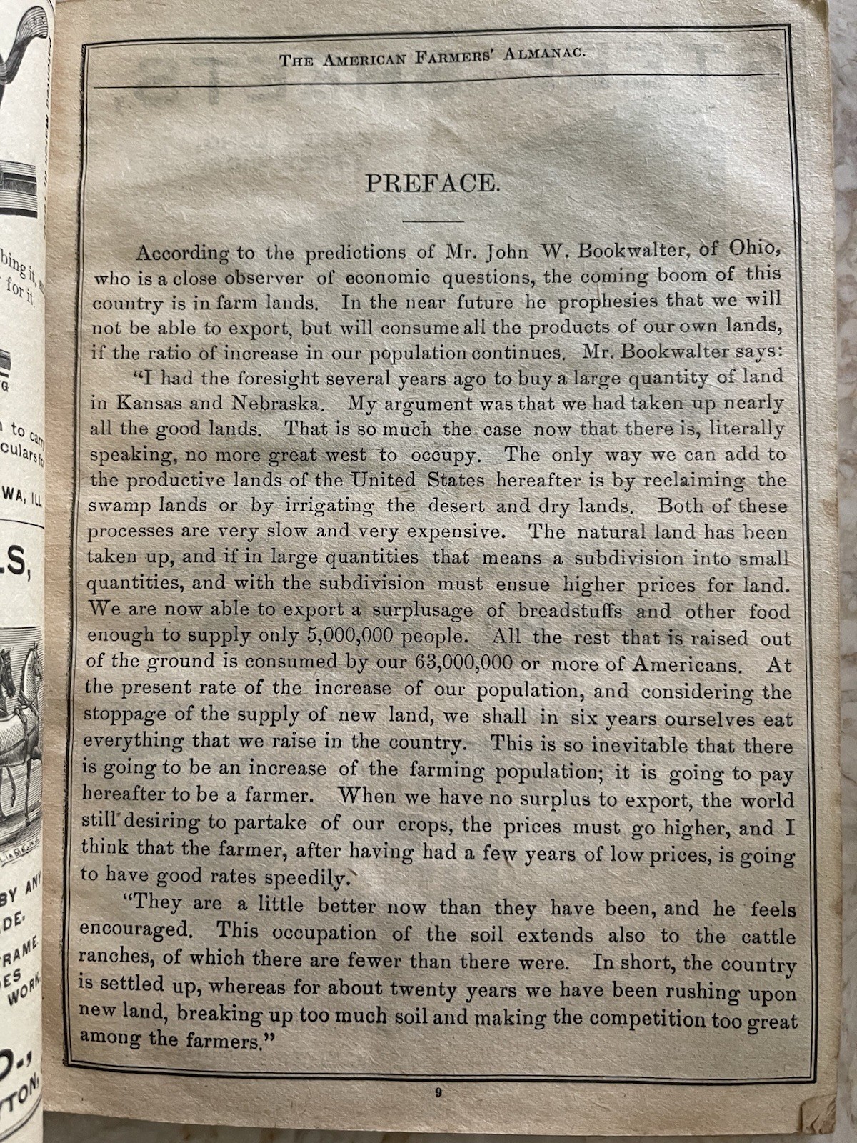 1891 American Farmers Almanac, Antique Farming Ads Barlow, Stoddard