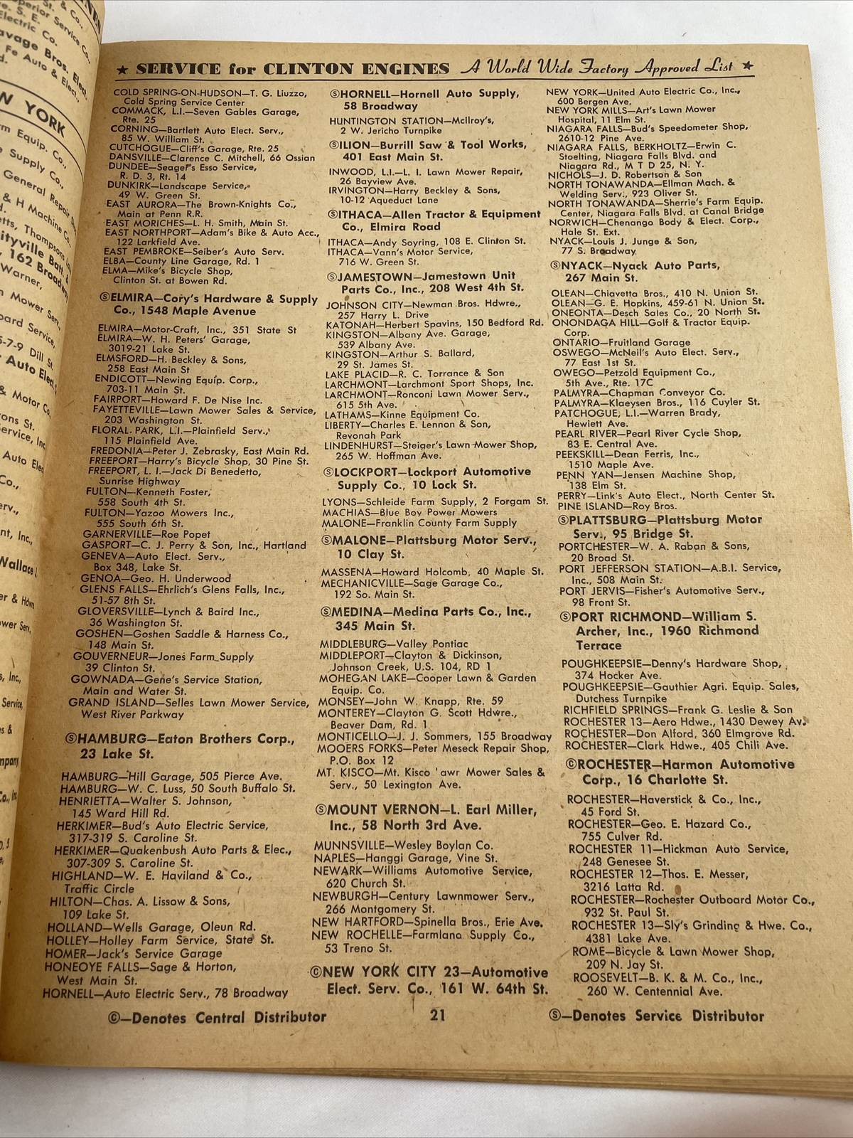 Authorized Clinton Service Directory Precision Engines Machine Co. VTG 1953