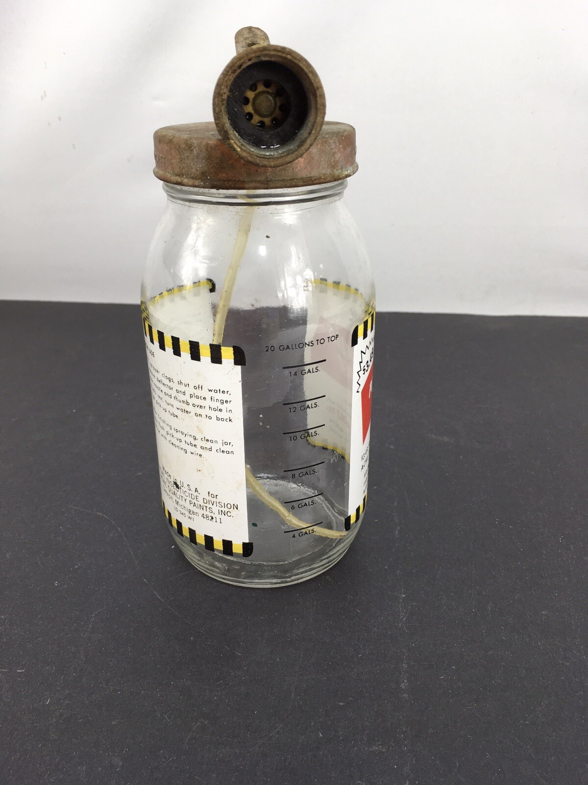 Acme Vintage Advertising Even Flow Plant Food Lawn Sprayer Glass Jar Hose