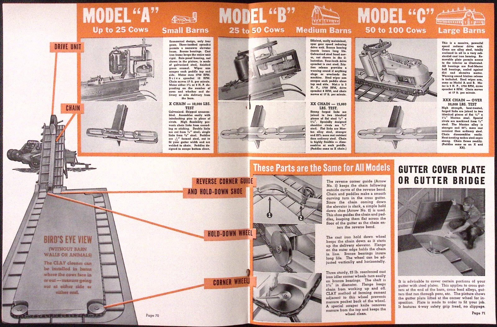 1950sClay Equipment Corp 3 New Gutter Cleaners for Barns Brochure Binghamton NY